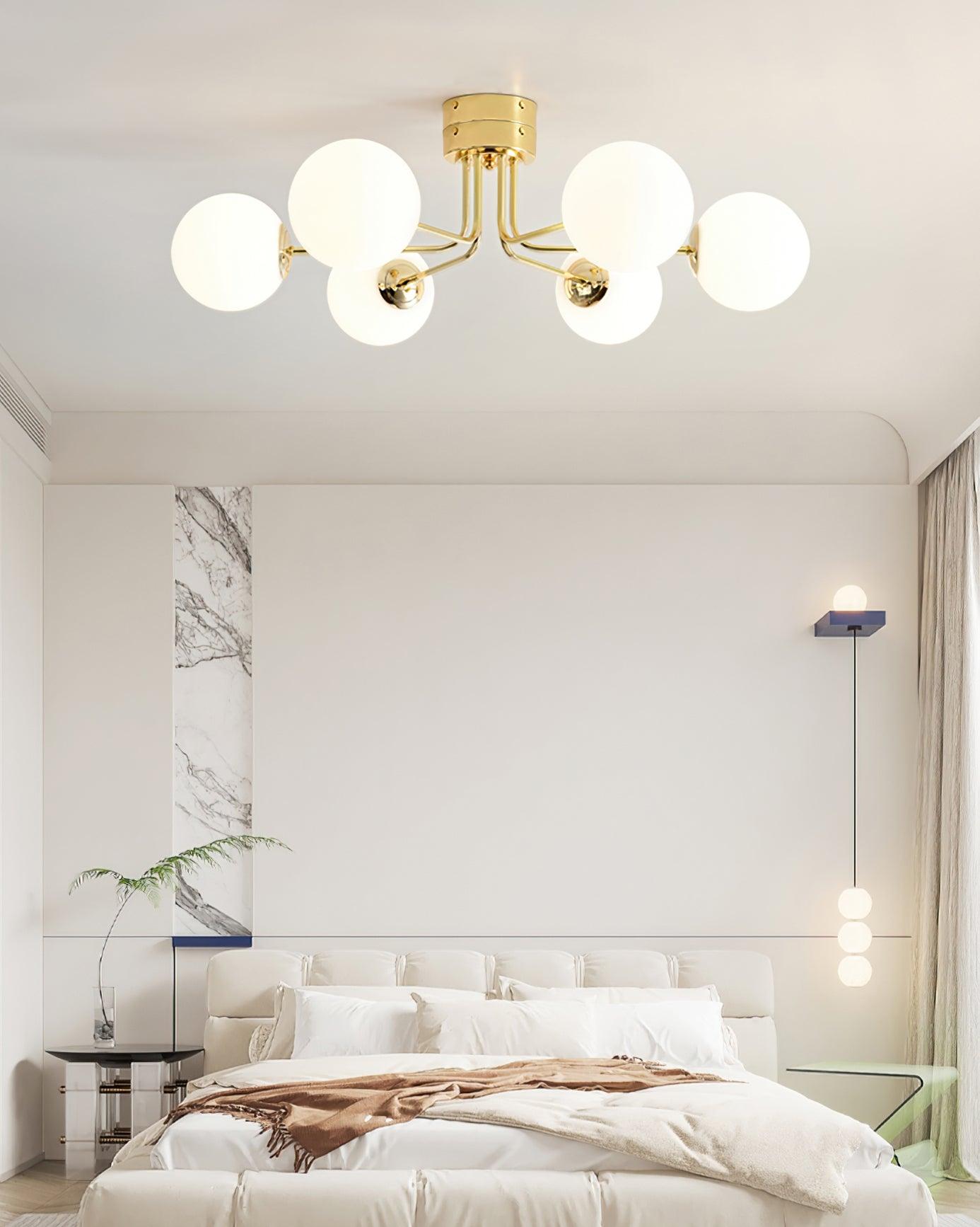 Lustra Plafonnier Globe Blanc Doré