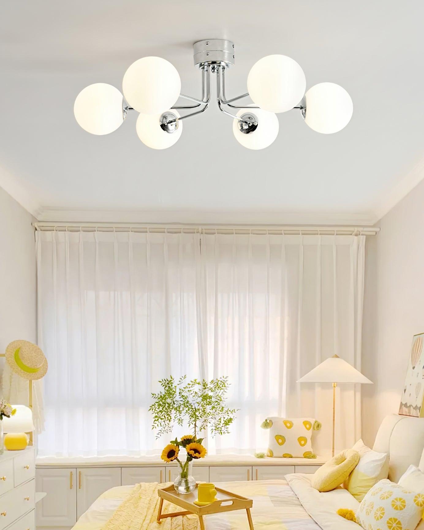 Lustra Plafonnier Globe Blanc Doré