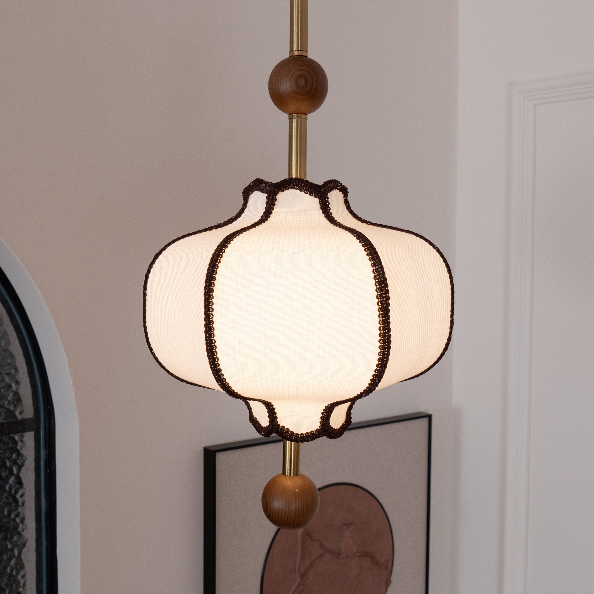 Lustra Suspension Lampe Lanterne en Tissu pour Salon