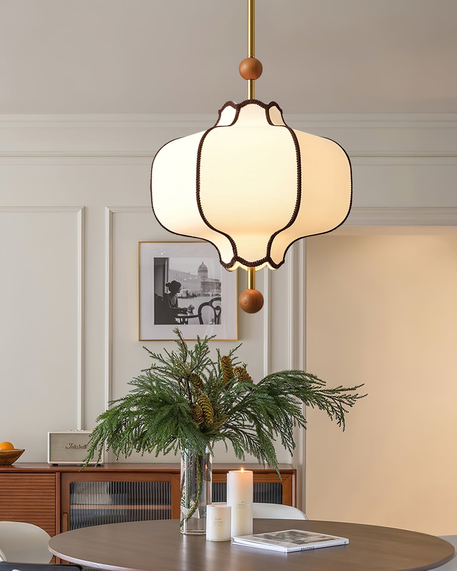 Lustra Suspension Lampe Lanterne en Tissu pour Salon