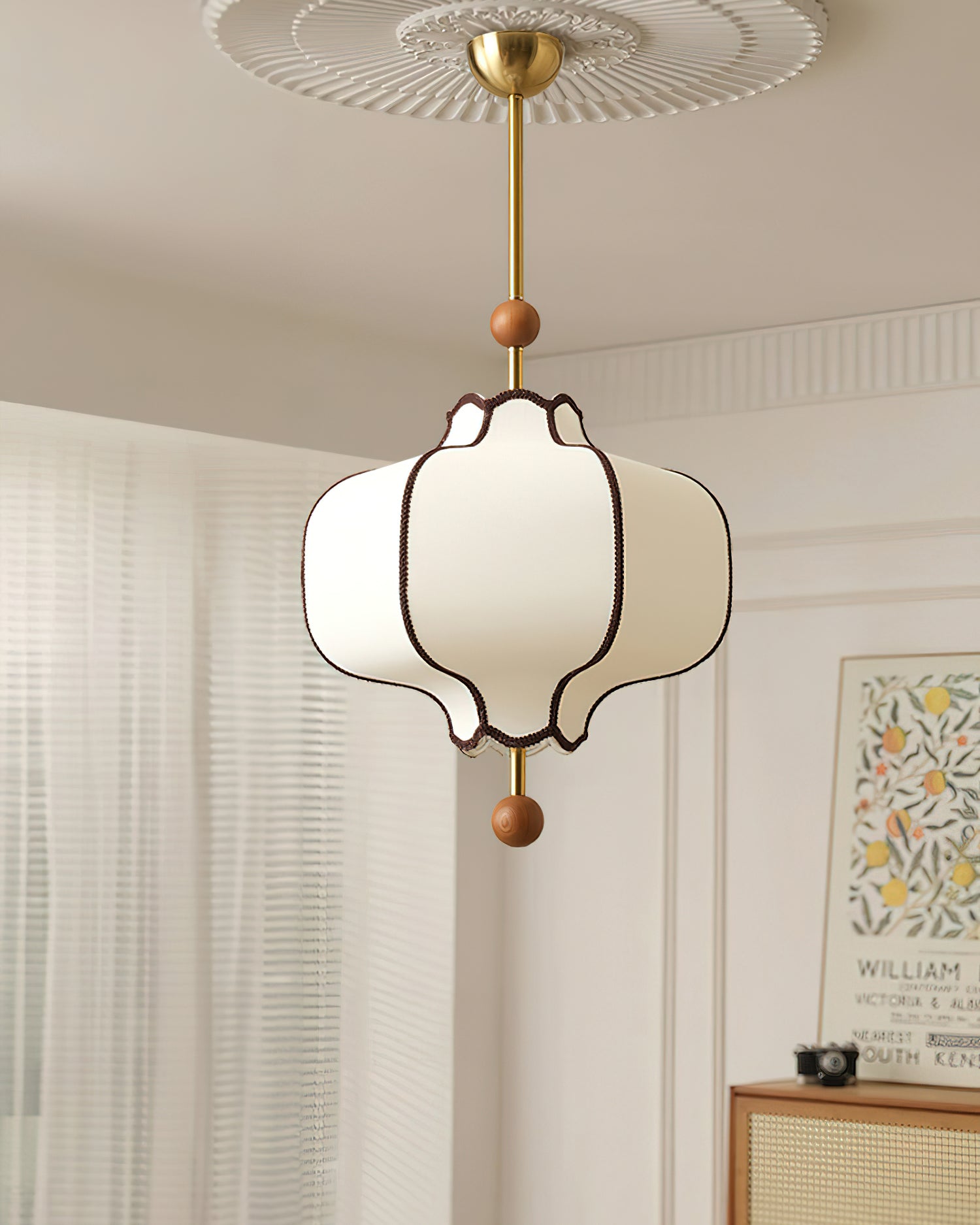 Lustra Suspension Lampe Lanterne en Tissu pour Salon