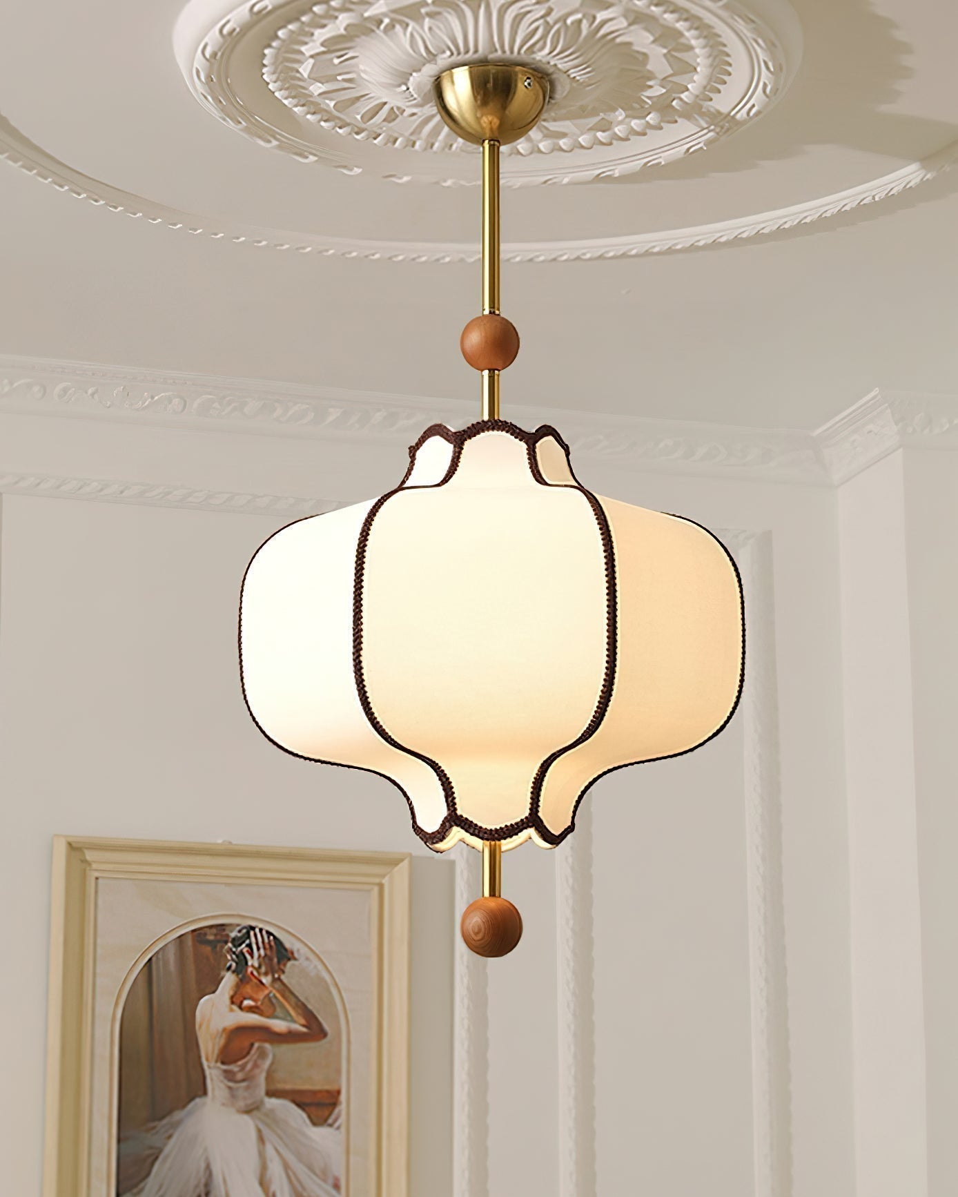 Lustra Suspension Lampe Lanterne en Tissu pour Salon
