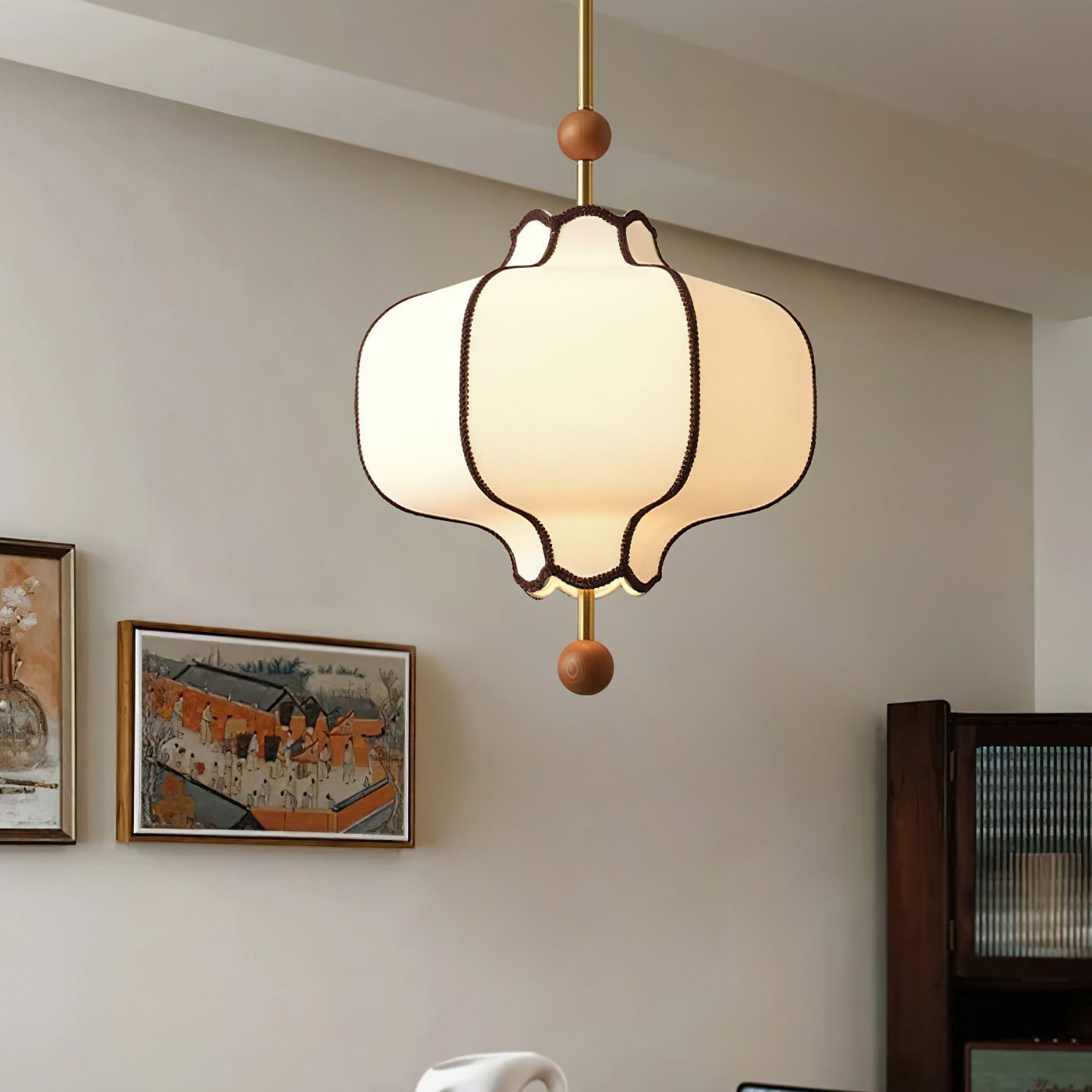 Lustra Suspension Lampe Lanterne en Tissu pour Salon