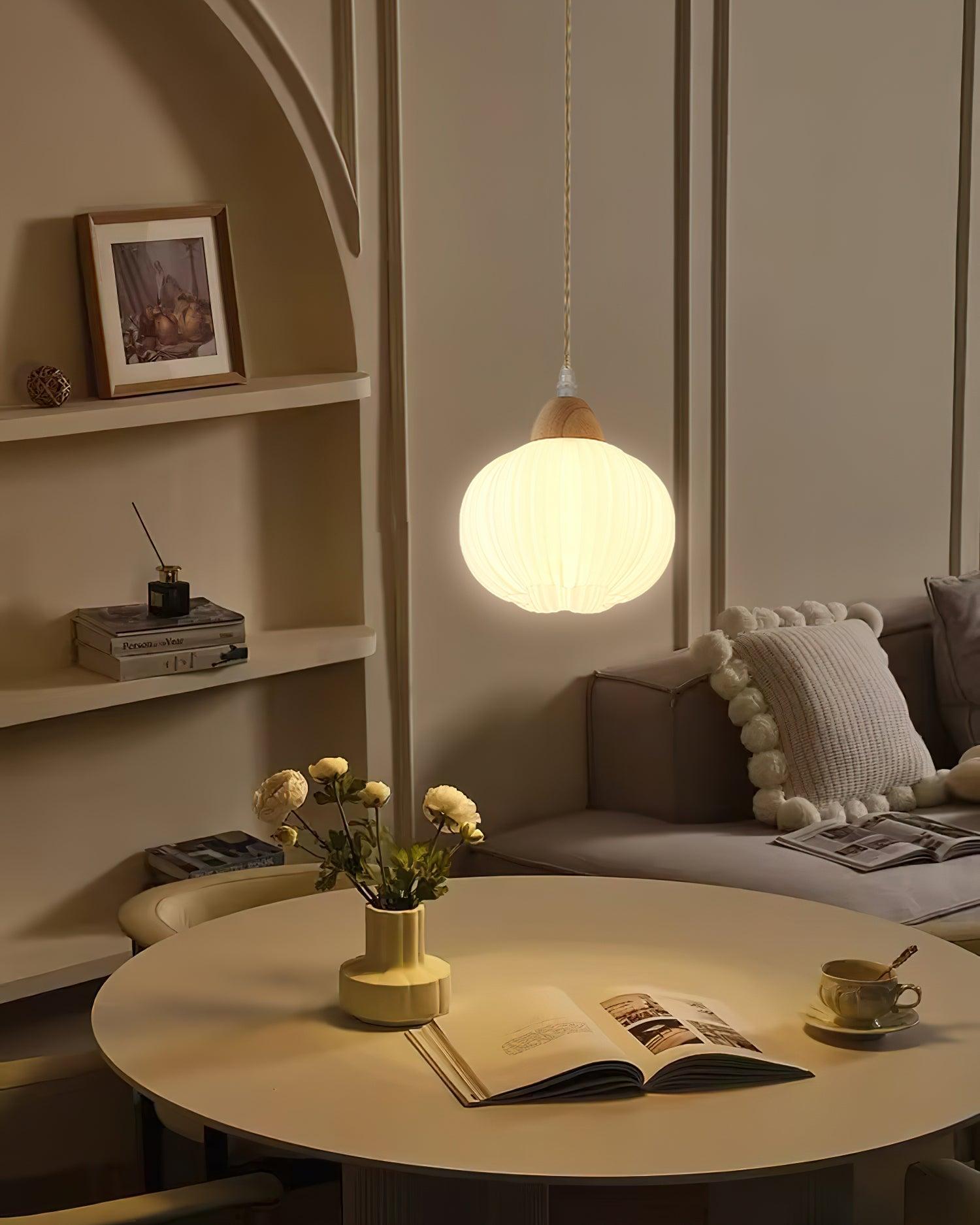 Pumpkin Suspension Lampe en Bois Moderne