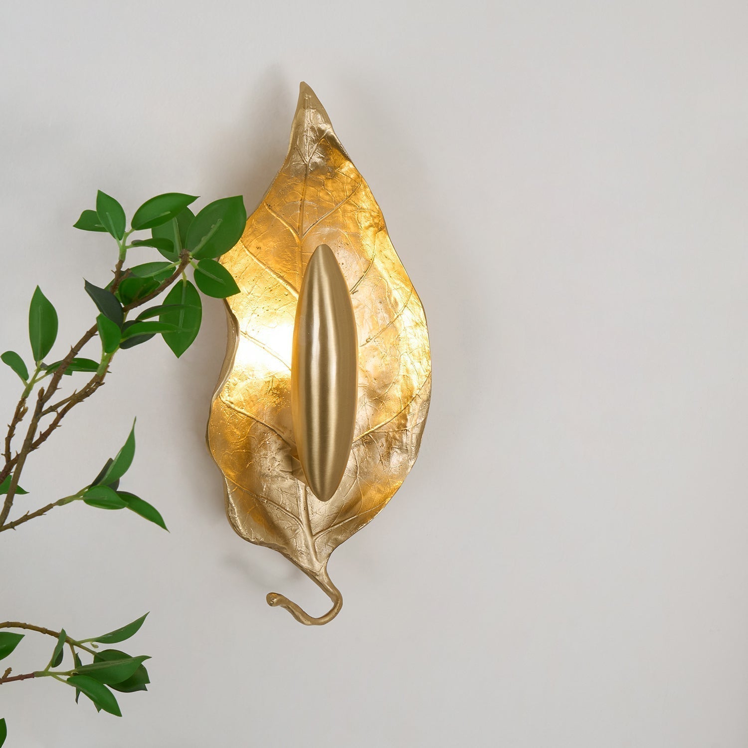 Evraee Applique Murale Art Nordique Feuille Laiton