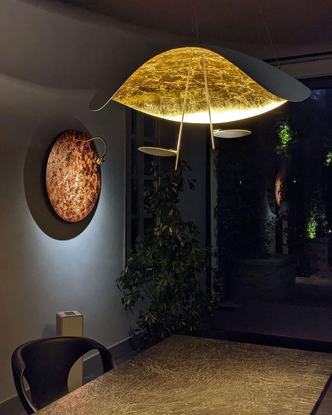 Lustra Suspension Lampe Abat-jour Courbé Noir et Or
