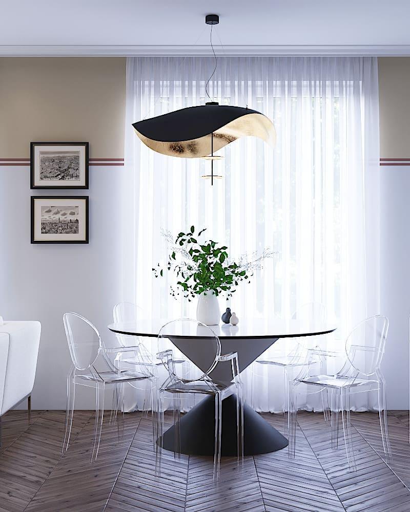 Lustra Suspension Lampe Abat-jour Courbé Noir et Or