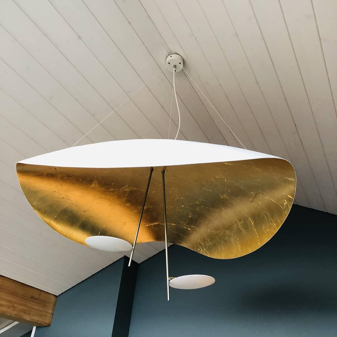 Lustra Suspension Lampe Abat-jour Courbé Noir et Or