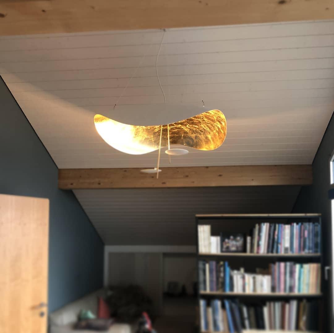 Lustra Suspension Lampe Abat-jour Courbé Noir et Or