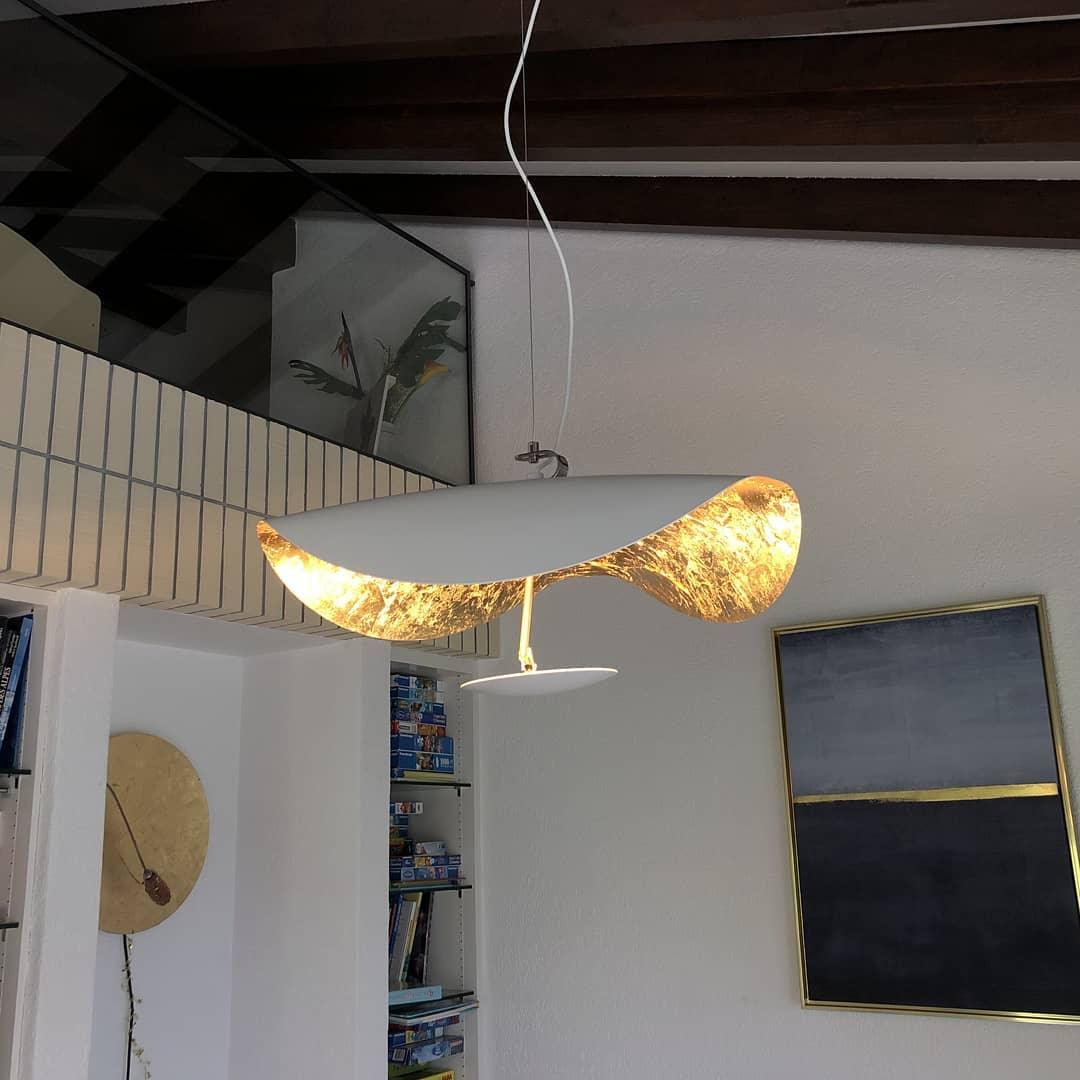Lustra Suspension Lampe Abat-jour Courbé Noir et Or