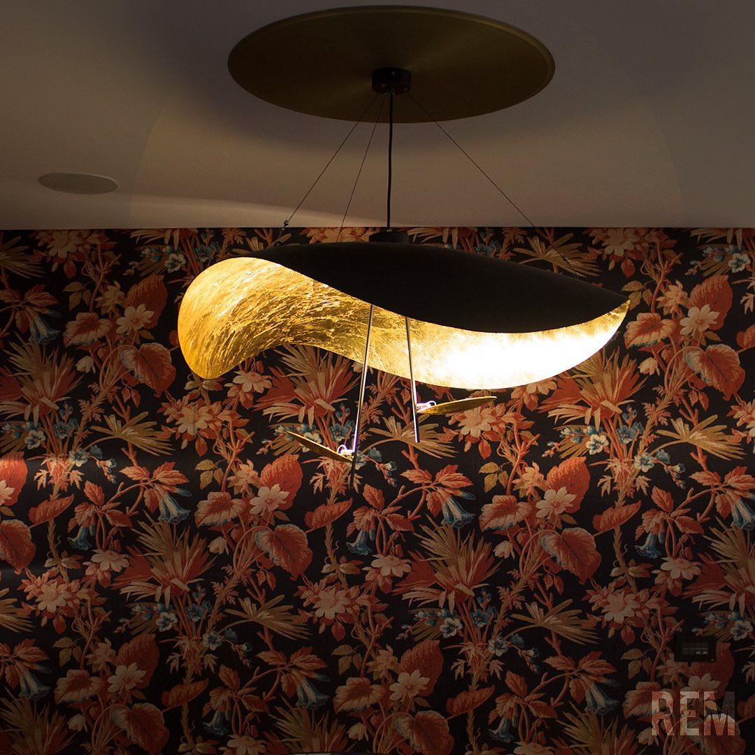 Lustra Suspension Lampe Abat-jour Courbé Noir et Or