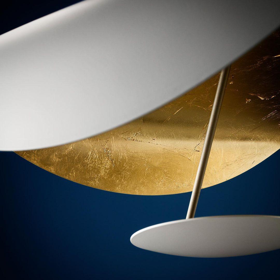 Lustra Suspension Lampe Abat-jour Courbé Noir et Or