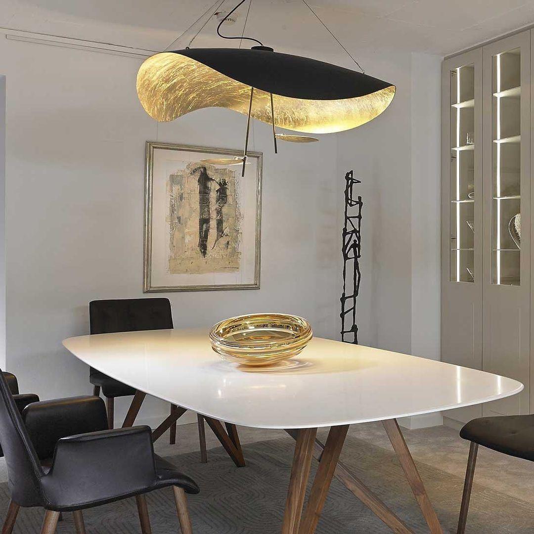 Lustra Suspension Lampe Abat-jour Courbé Noir et Or