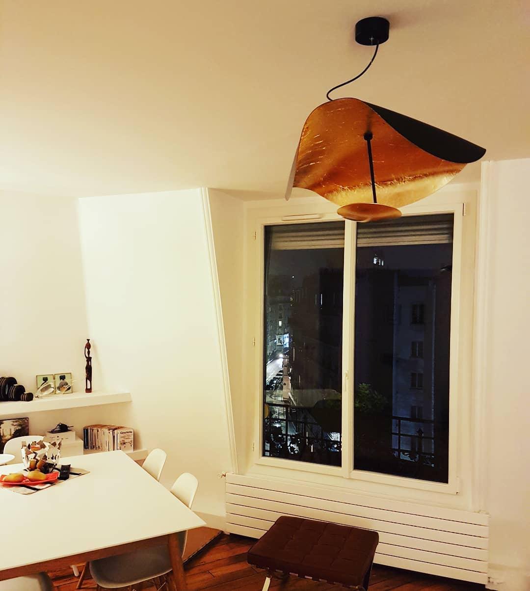 Lustra Suspension Lampe Abat-jour Courbé Noir et Or