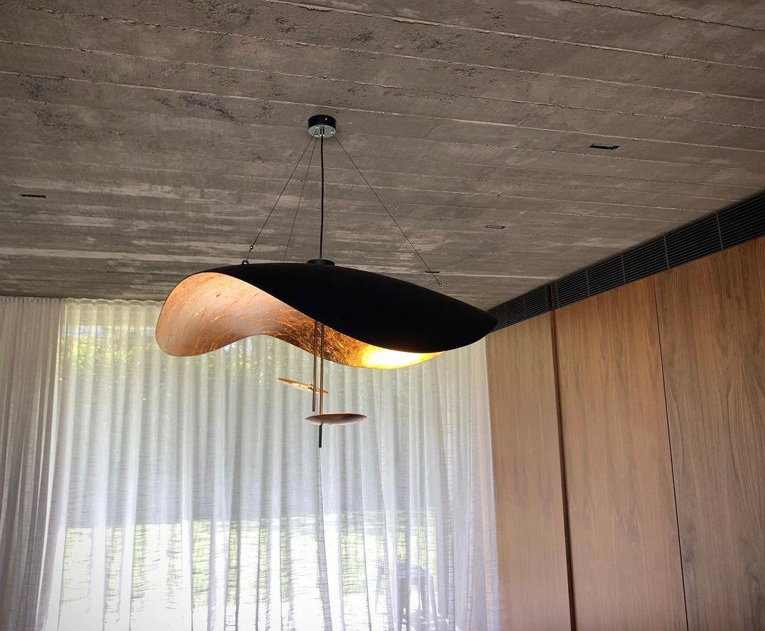 Lustra Suspension Lampe Abat-jour Courbé Noir et Or