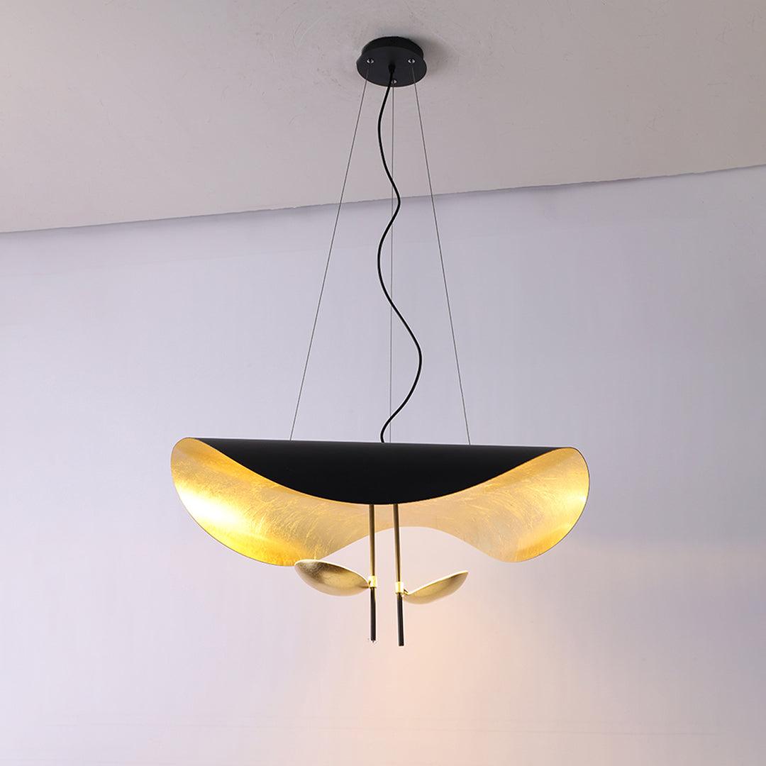 Lustra Suspension Lampe Abat-jour Courbé Noir et Or