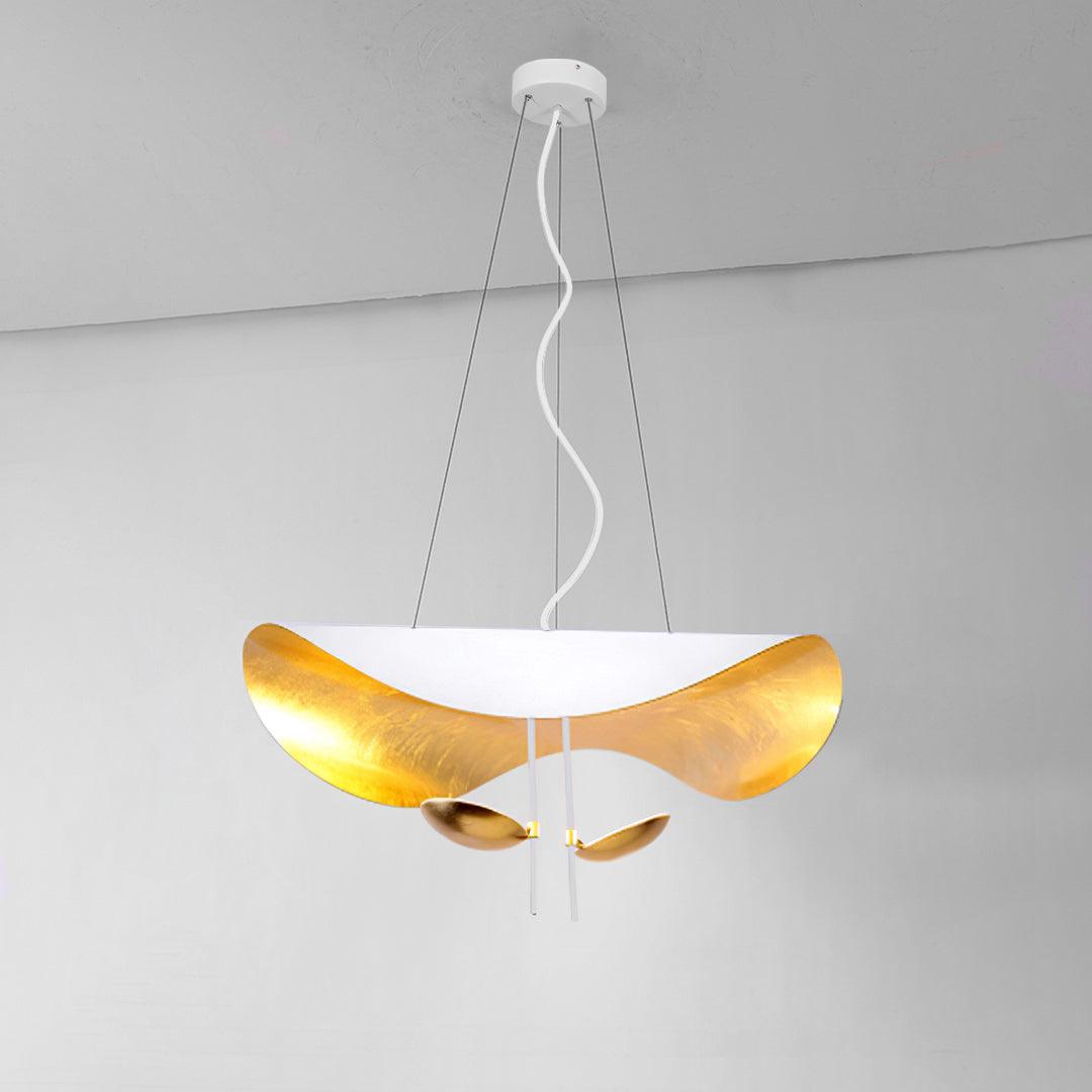 Lustra Suspension Lampe Abat-jour Courbé Noir et Or
