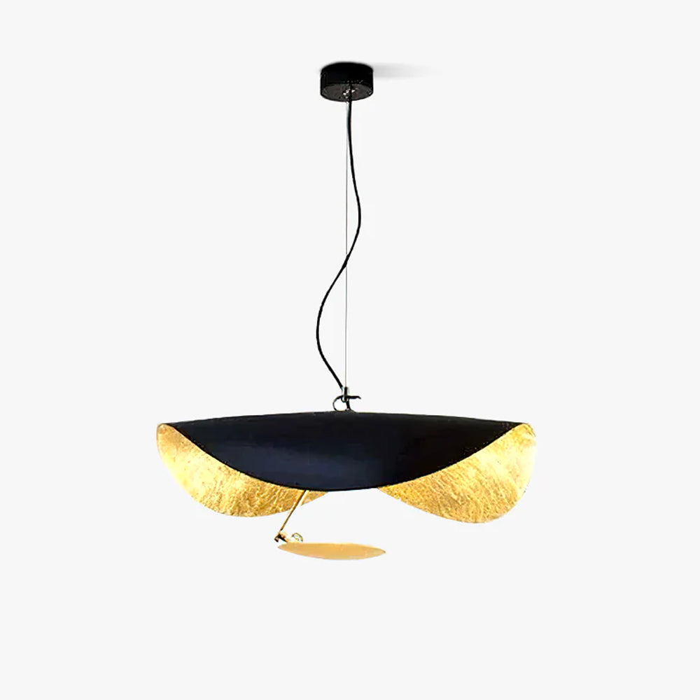 Lustra Suspension Lampe Abat-jour Courbé Noir et Or