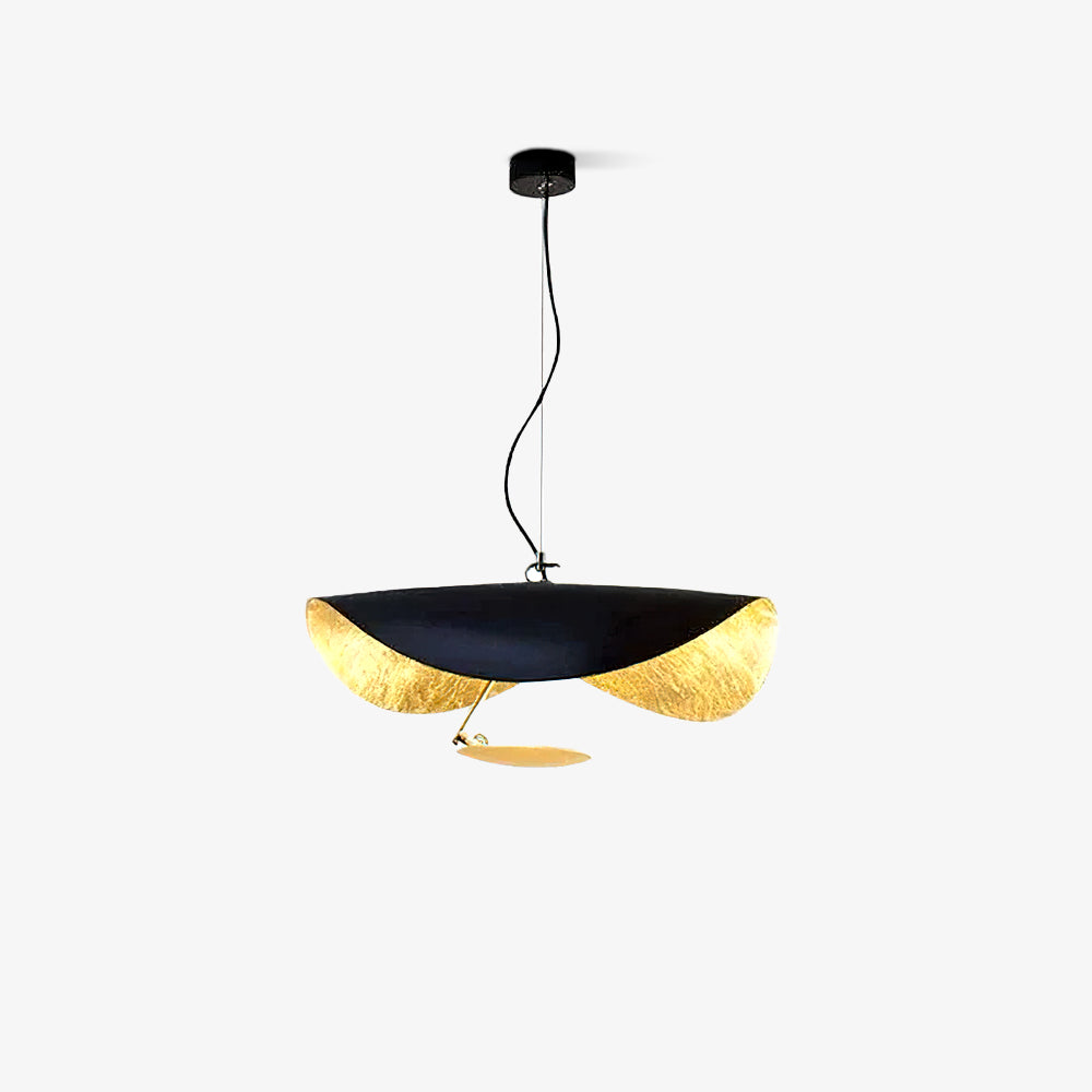 Lustra Suspension Lampe Abat-jour Courbé Noir et Or