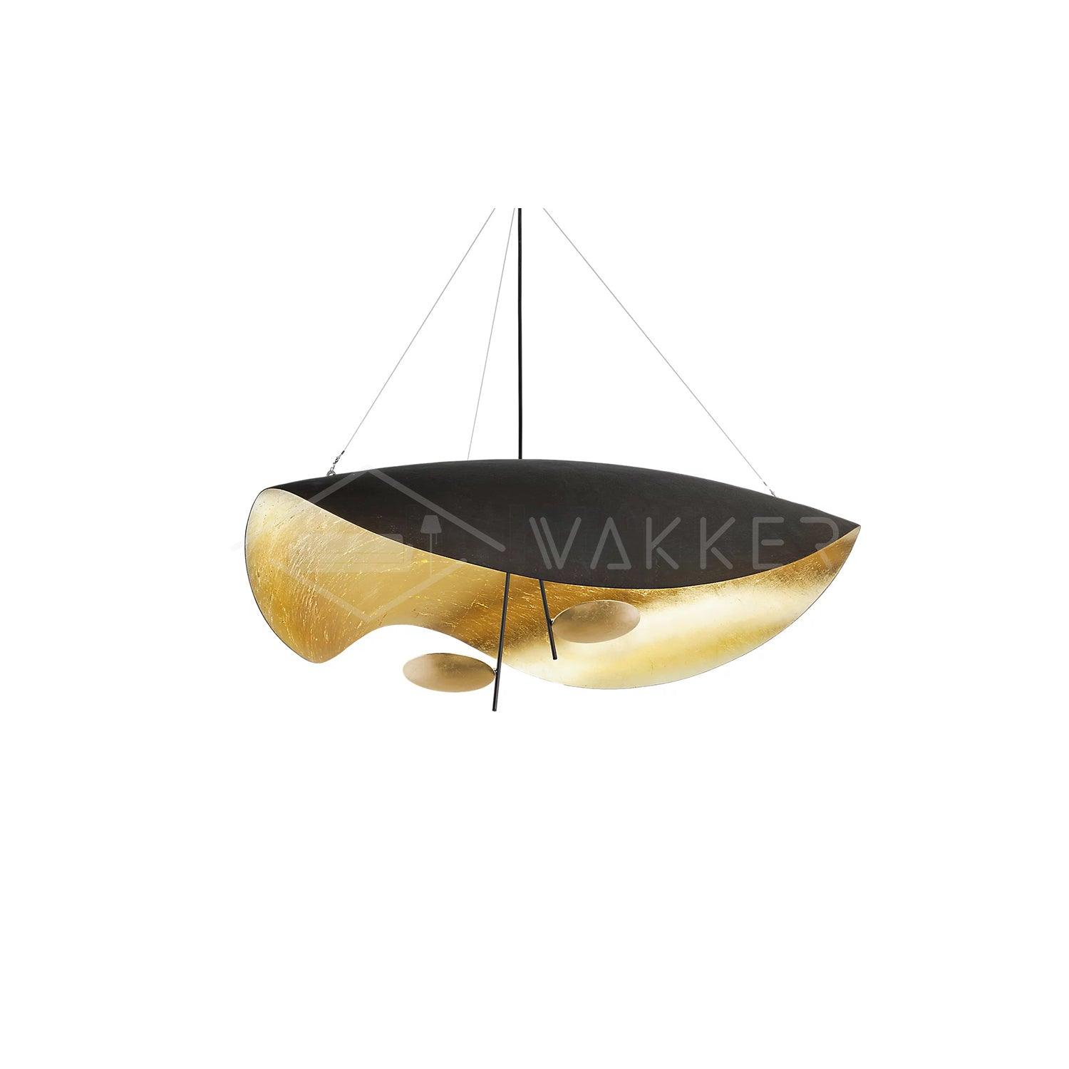 Lustra Suspension Lampe Abat-jour Courbé Noir et Or