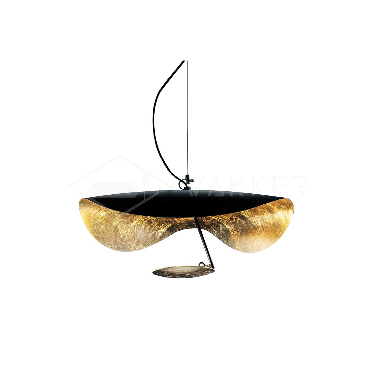 Lustra Suspension Lampe Abat-jour Courbé Noir et Or