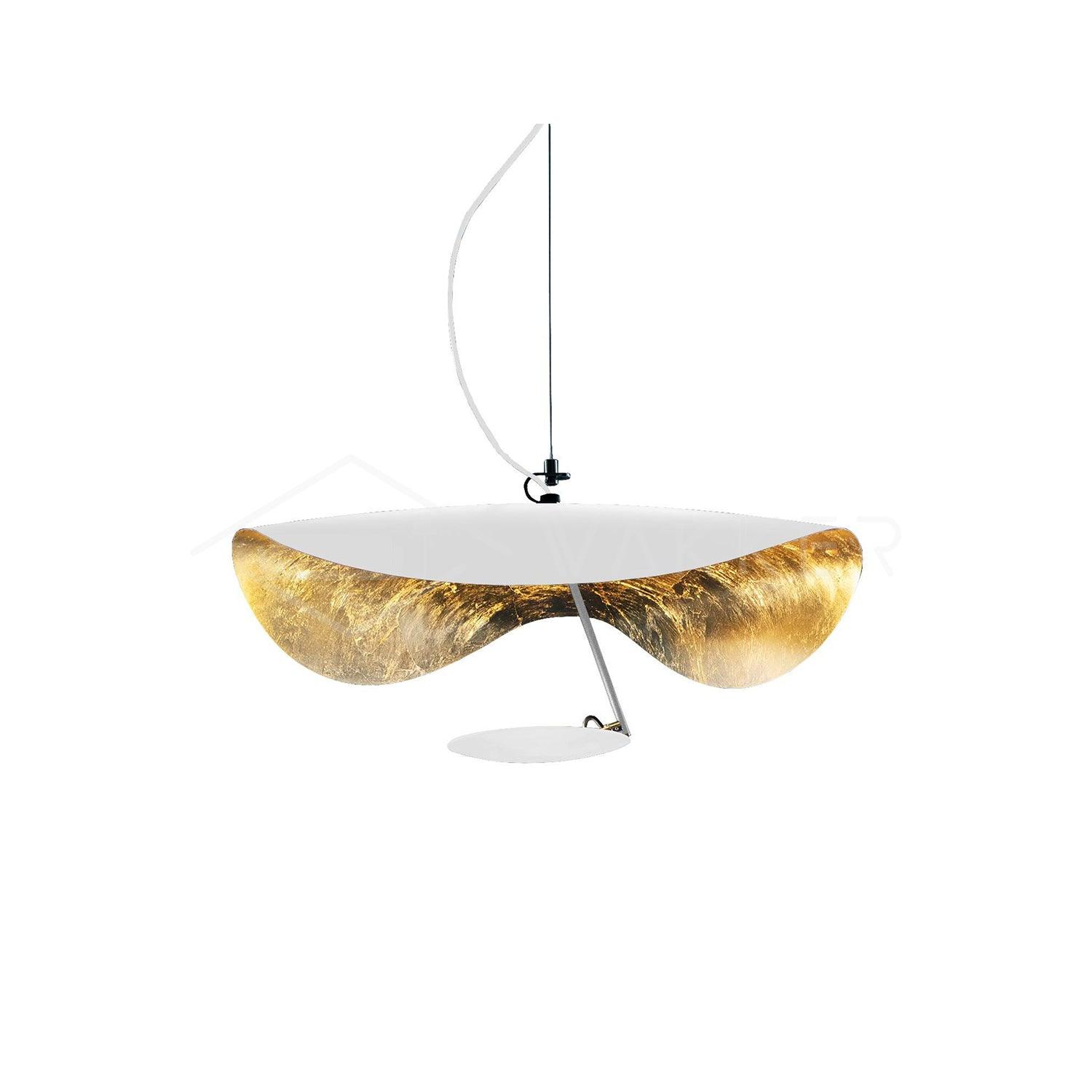 Lustra Suspension Lampe Abat-jour Courbé Noir et Or