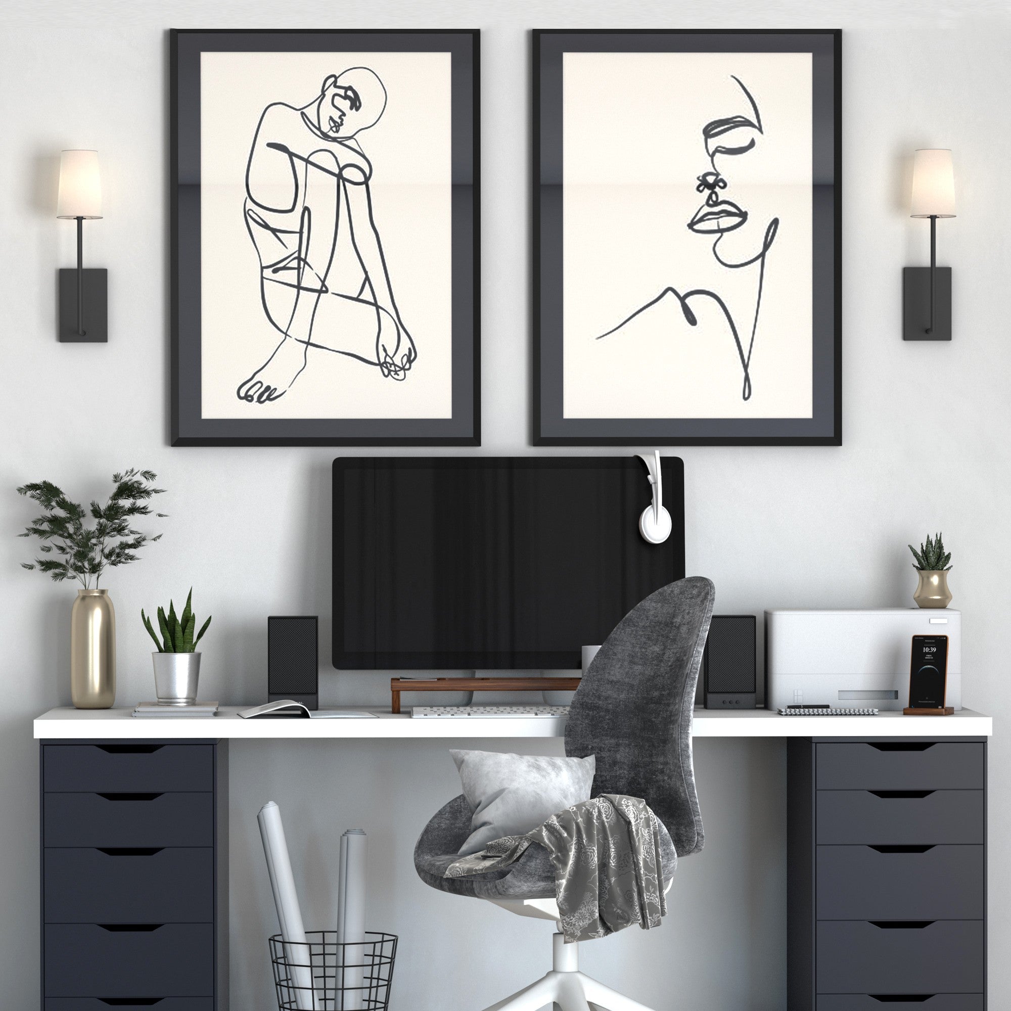 Lampe Murale en Tissu et Laiton Art Vintage Sytheir