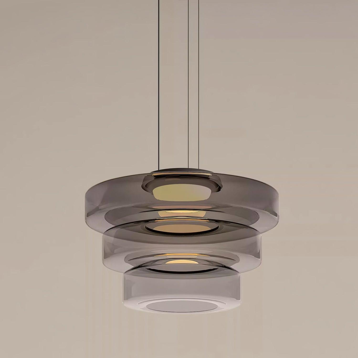 Lustra Suspension en Verre à Cercles Multi-Niveaux