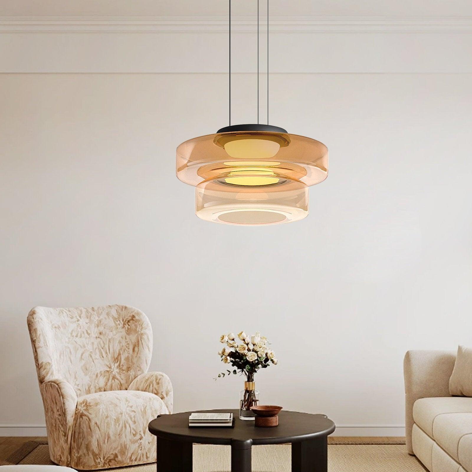 Lustra Suspension en Verre à Cercles Multi-Niveaux