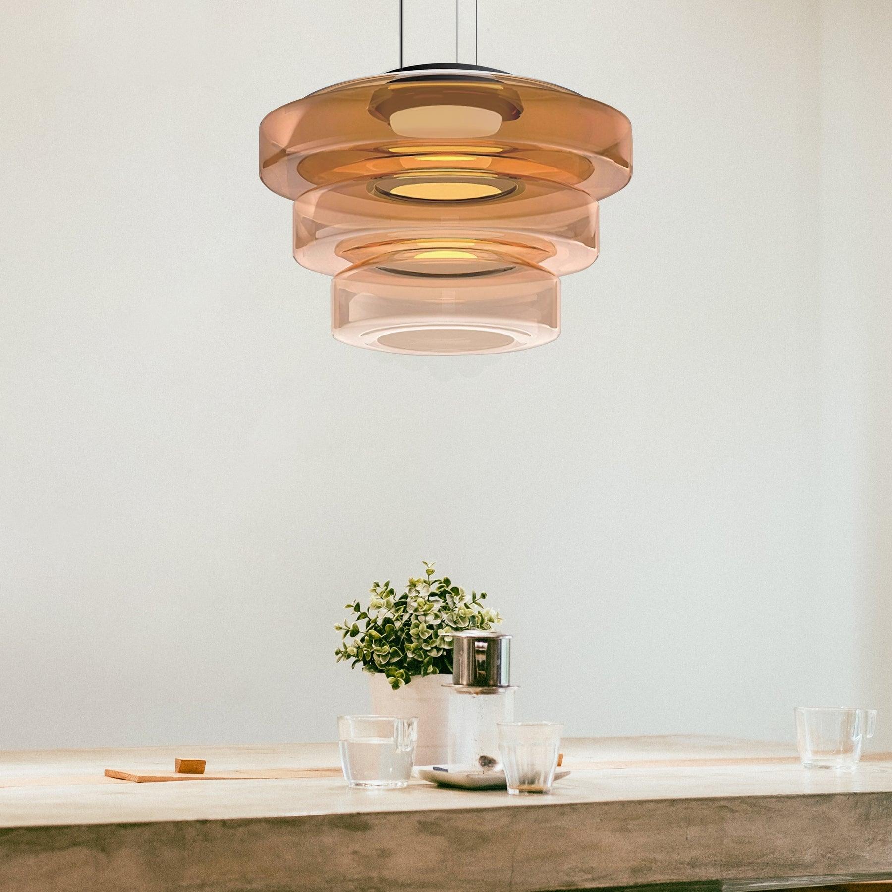 Lustra Suspension en Verre à Cercles Multi-Niveaux