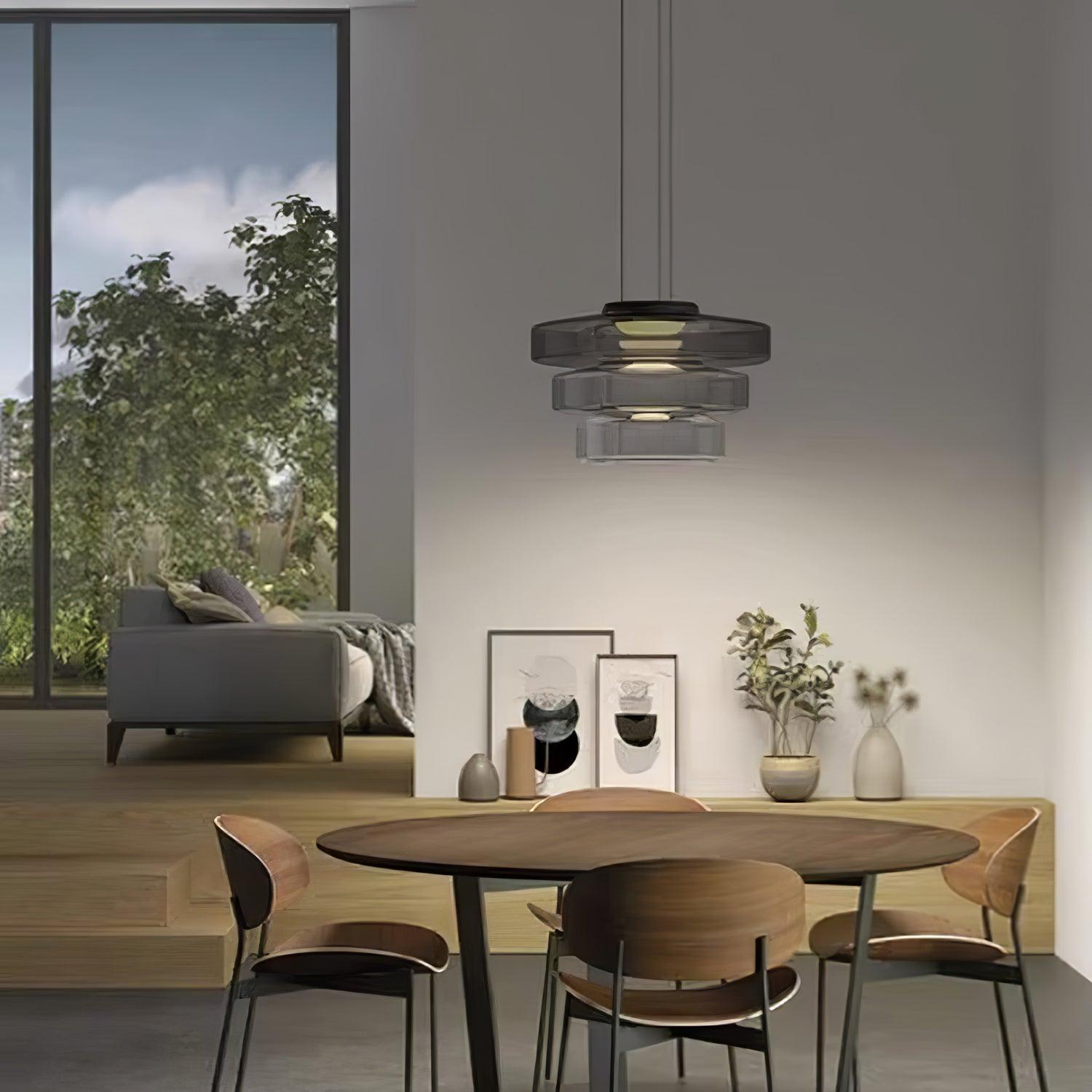 Lustra Suspension en Verre à Cercles Multi-Niveaux