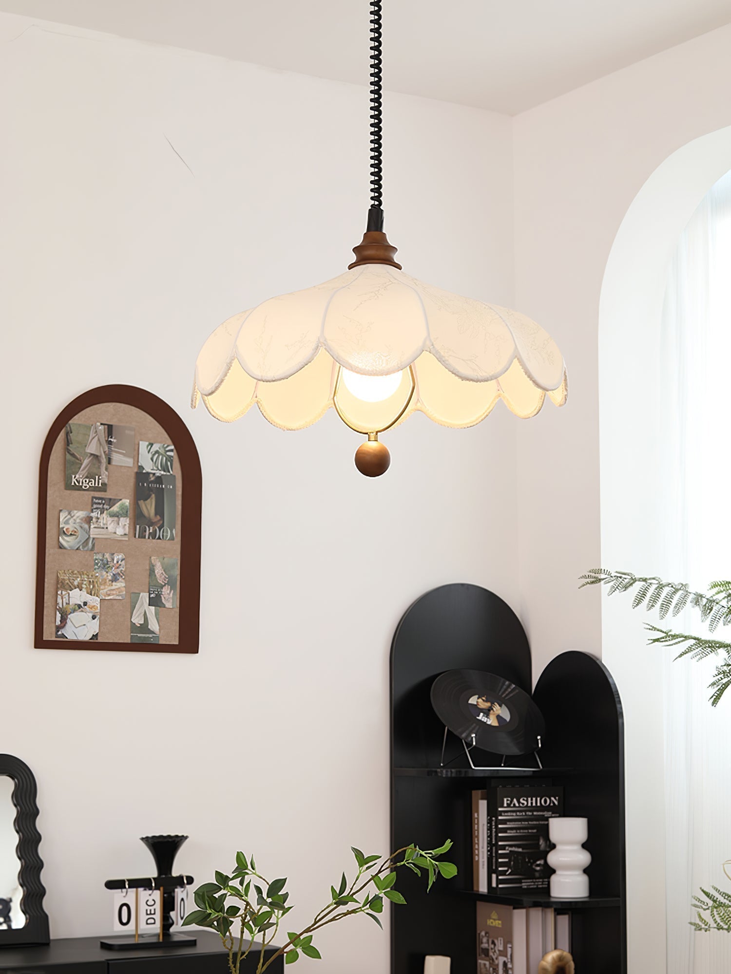 Solarn Suspension Lampe en Tissu et Bois
