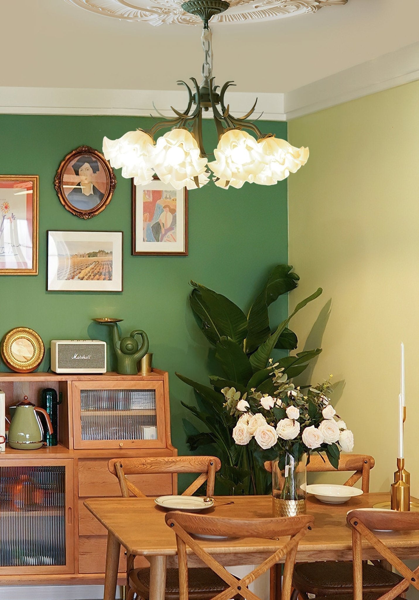 Lustra Lustre Fleur avec Pétales et Feuilles
