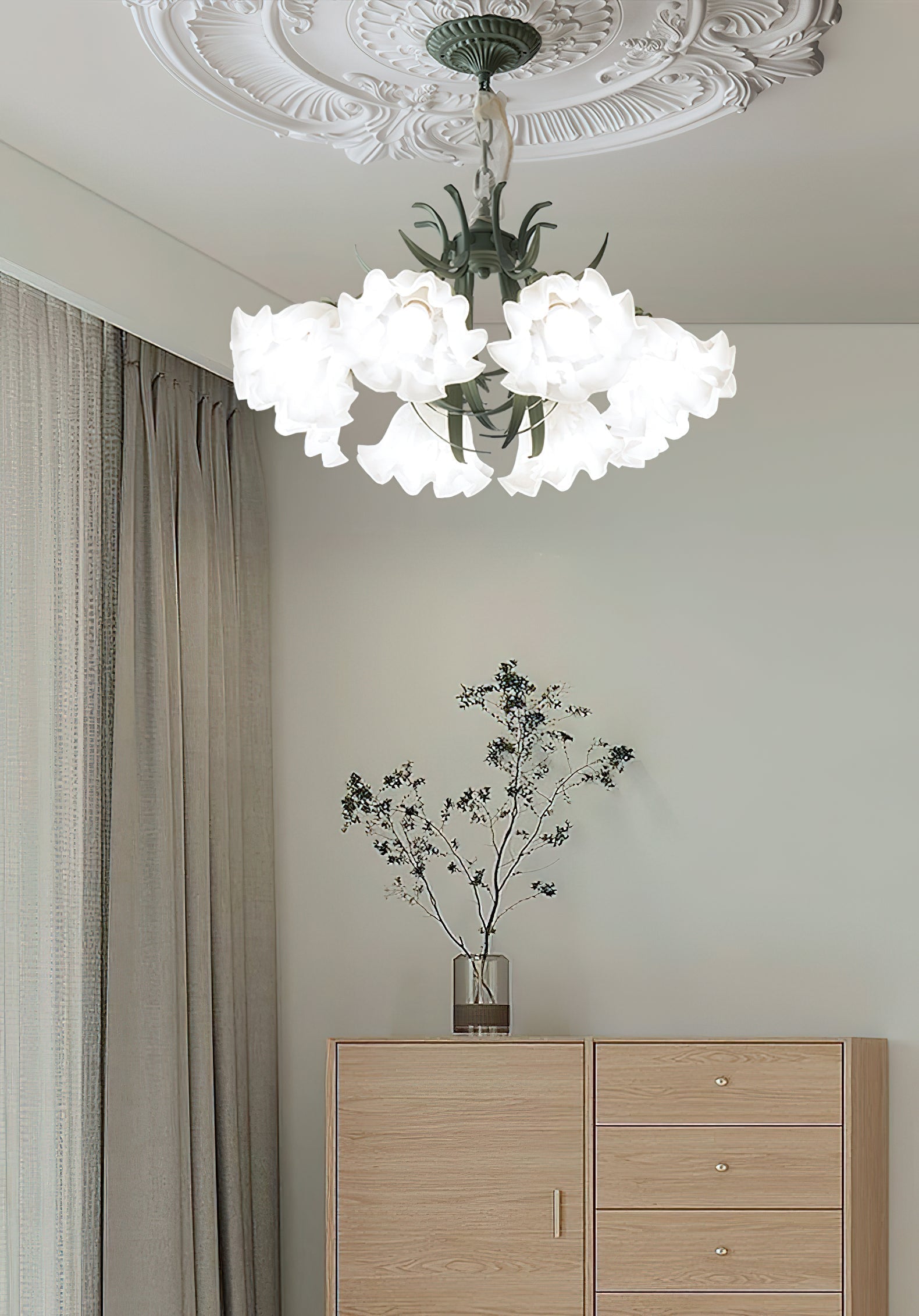 Lustra Lustre Fleur avec Pétales et Feuilles