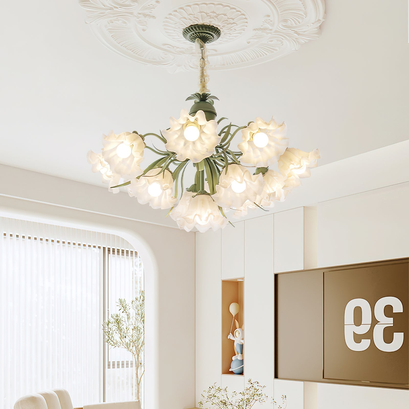 Lustra Lustre Fleur avec Pétales et Feuilles