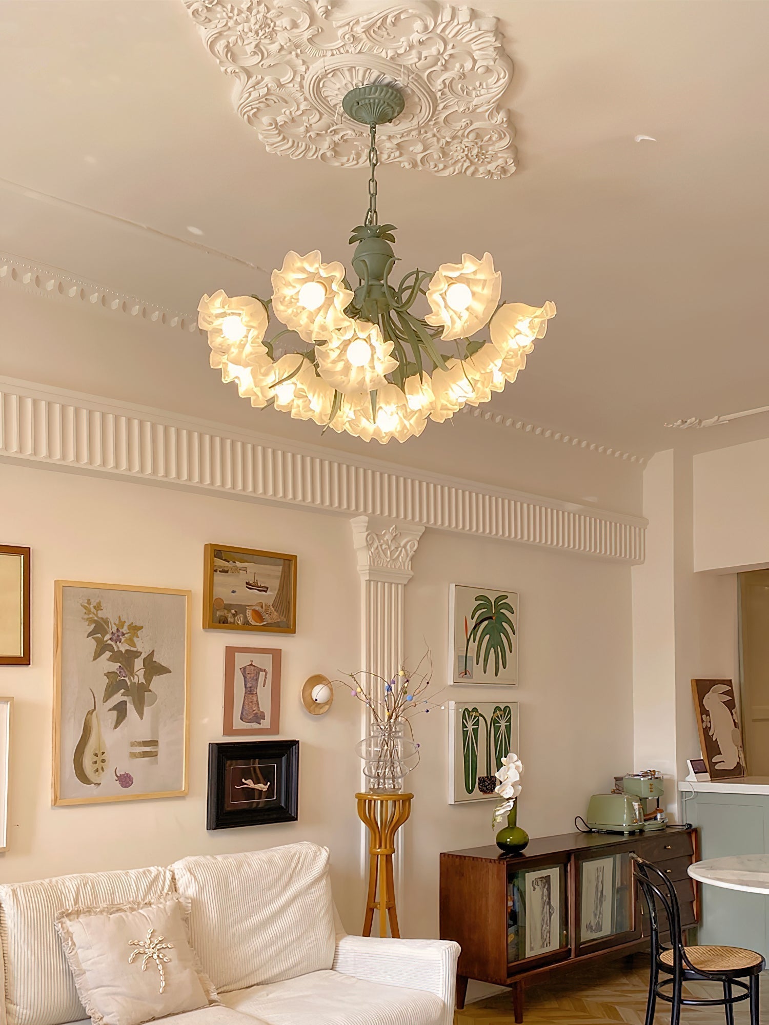 Lustra Lustre Fleur avec Pétales et Feuilles