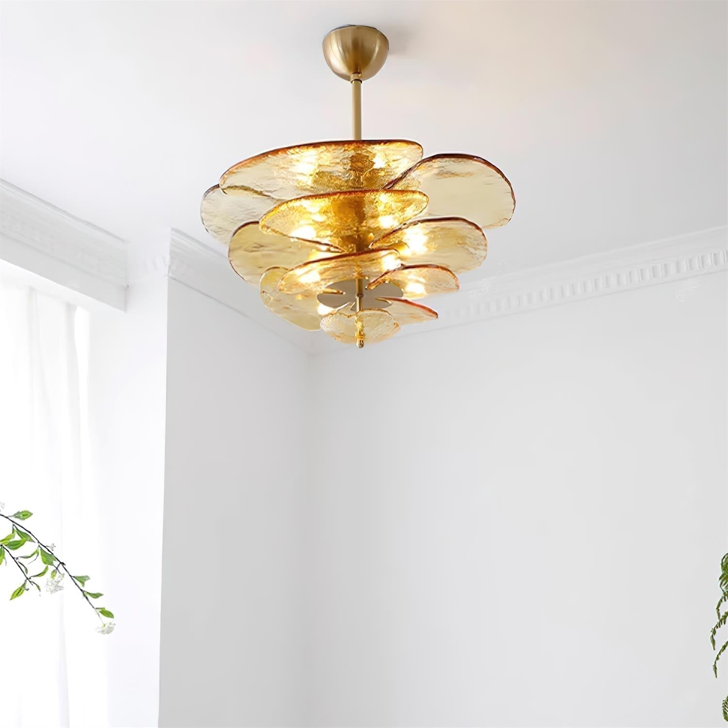 Lotus Lustre Contemporain en Verre à Feuilles Superposées