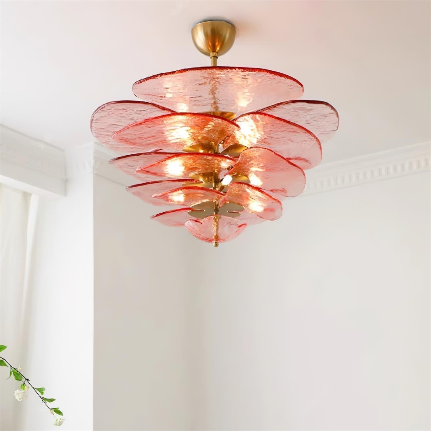 Lotus Lustre Contemporain en Verre à Feuilles Superposées
