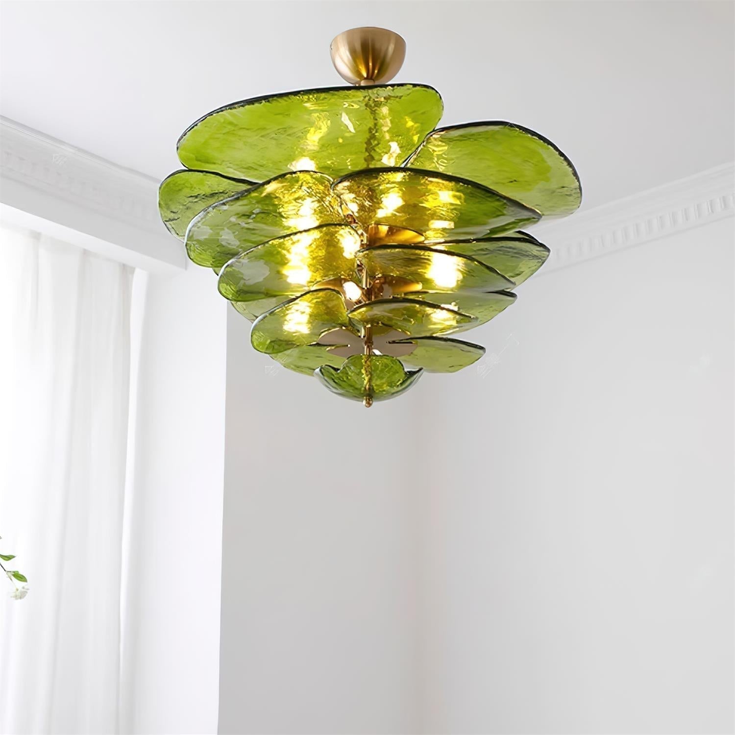 Lotus Lustre Contemporain en Verre à Feuilles Superposées