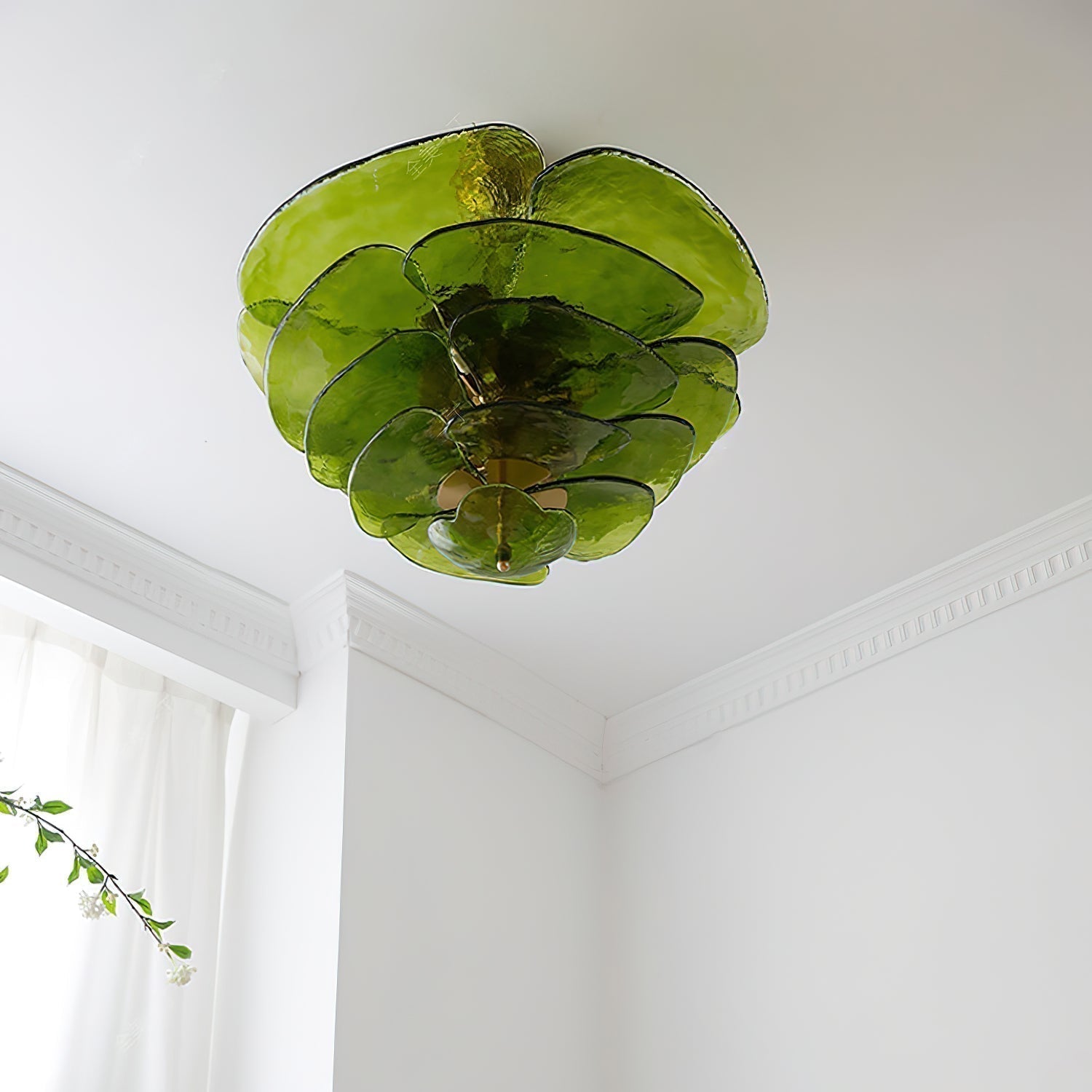 Lotus Lustre Contemporain en Verre à Feuilles Superposées
