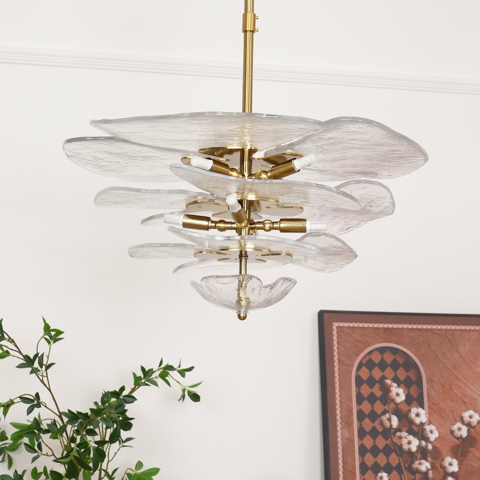 Lotus Lustre Contemporain en Verre à Feuilles Superposées
