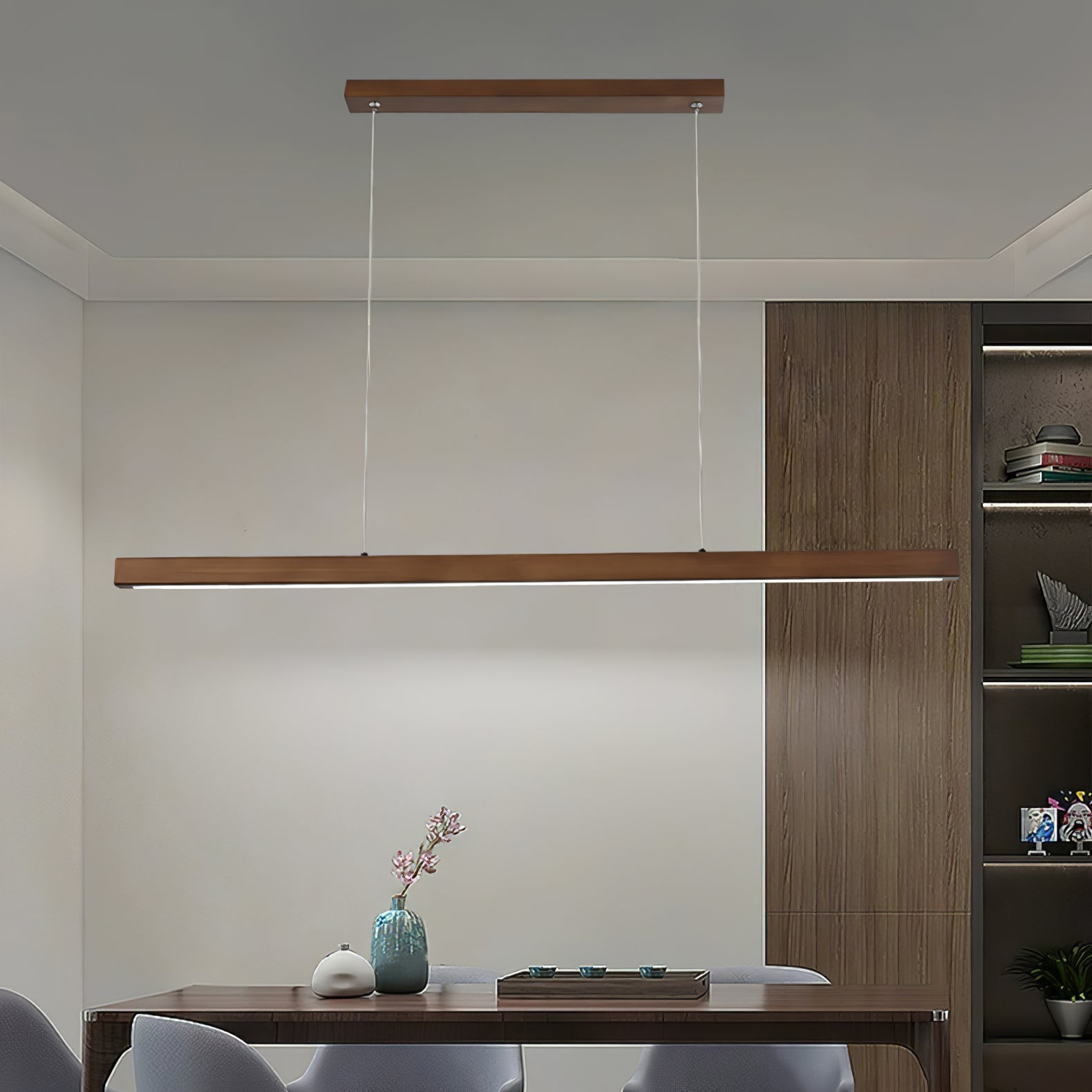 Elowen Suspension linéaire minimaliste en bois
