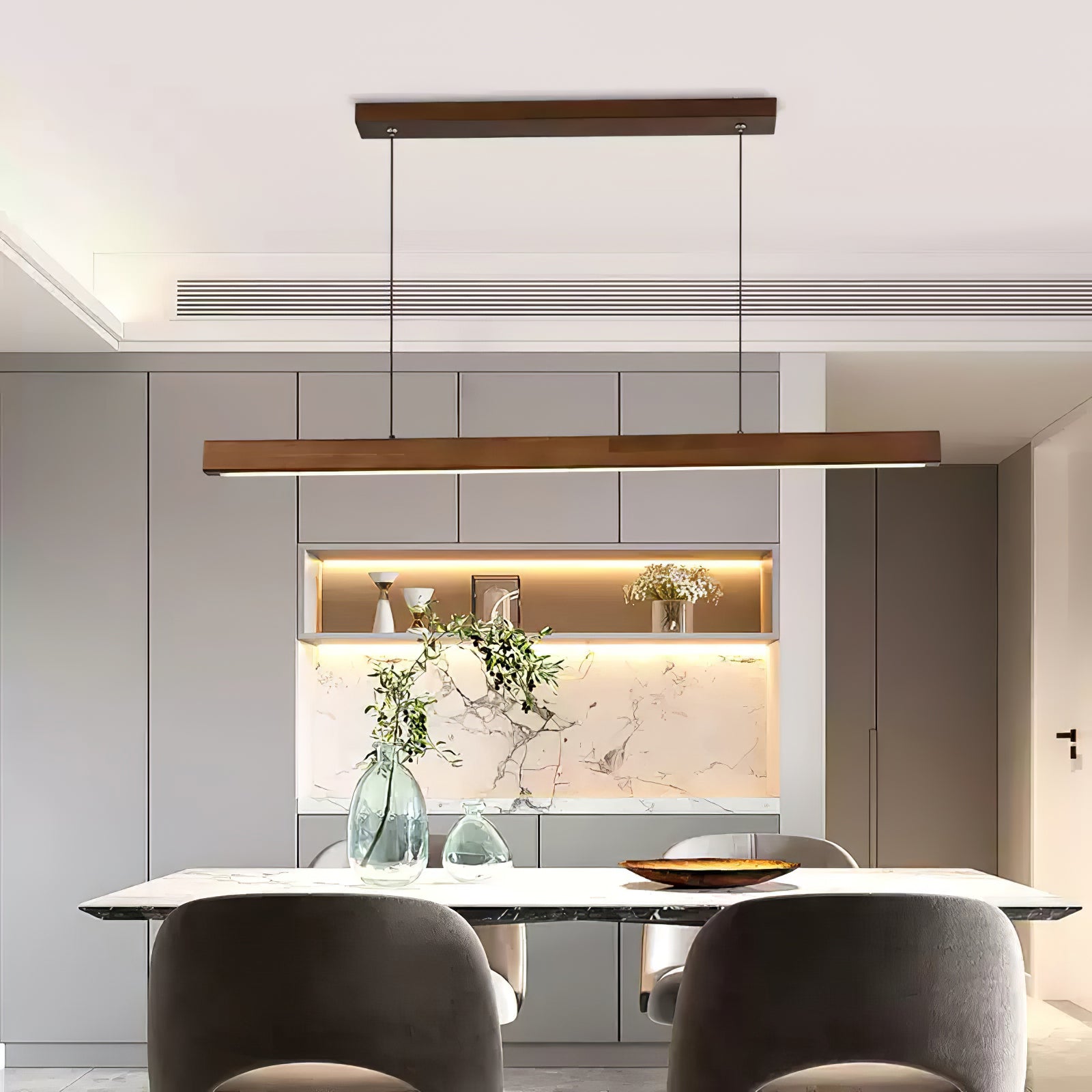 Elowen Suspension linéaire minimaliste en bois