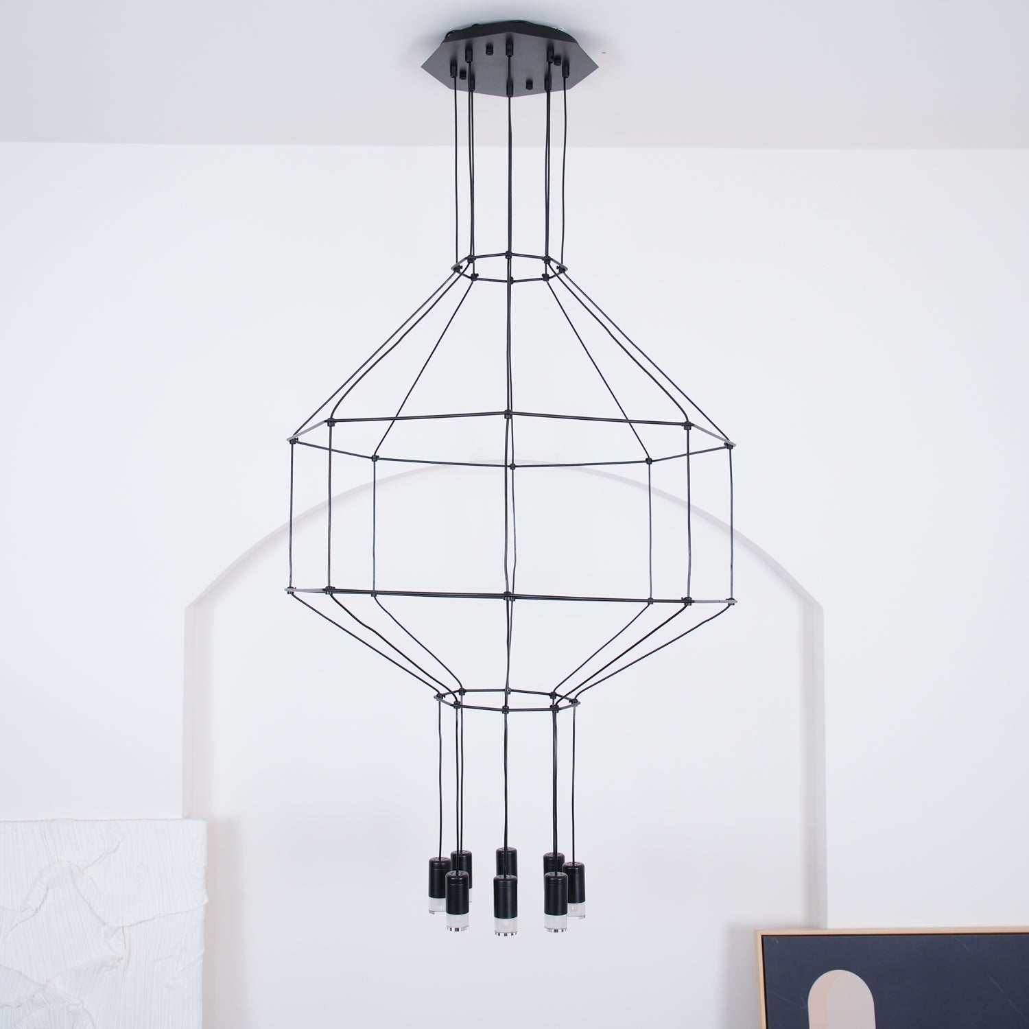 Lustra Lustre Lignes Noir Structure Métallique LED