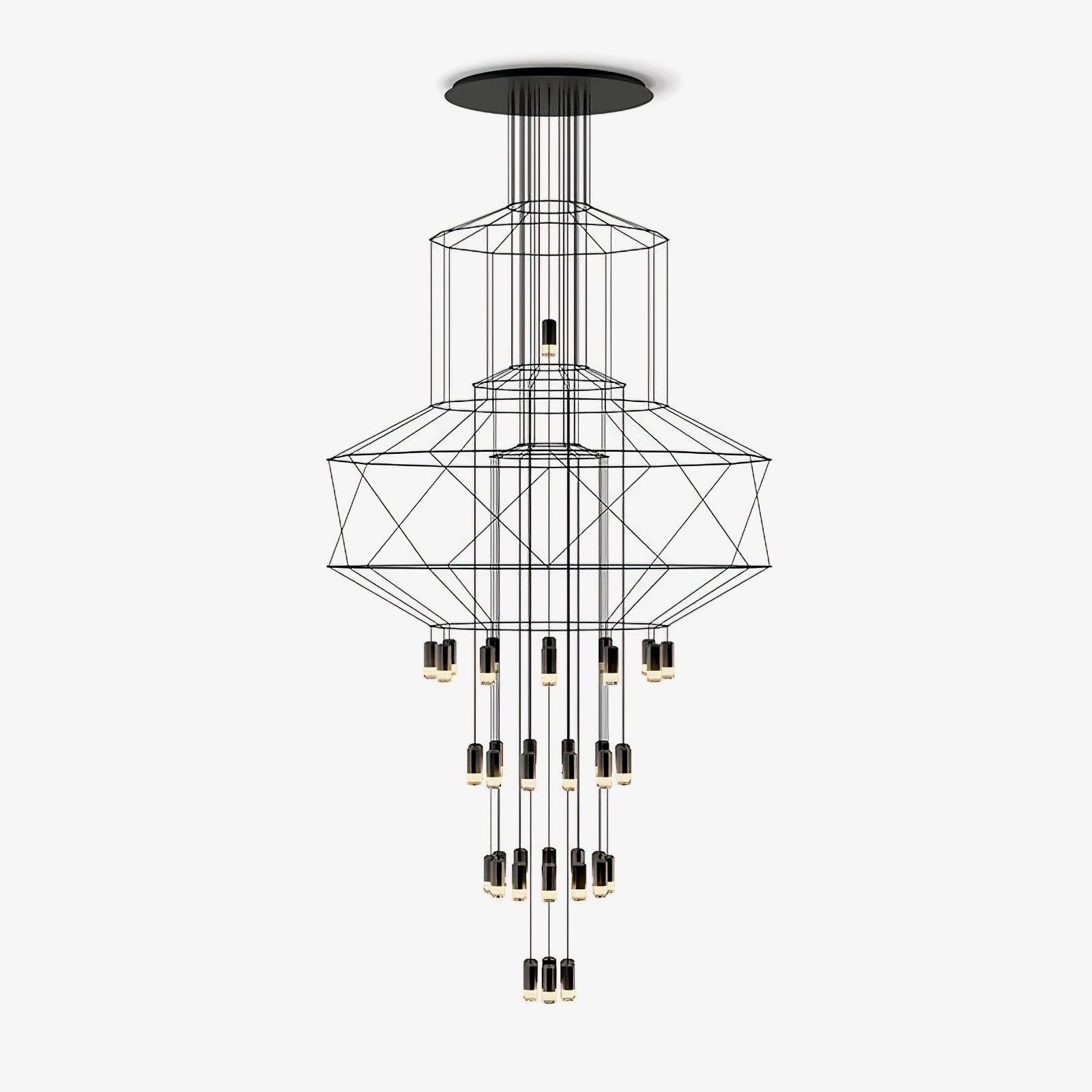 Lustra Lustre Lignes Noir Structure Métallique LED