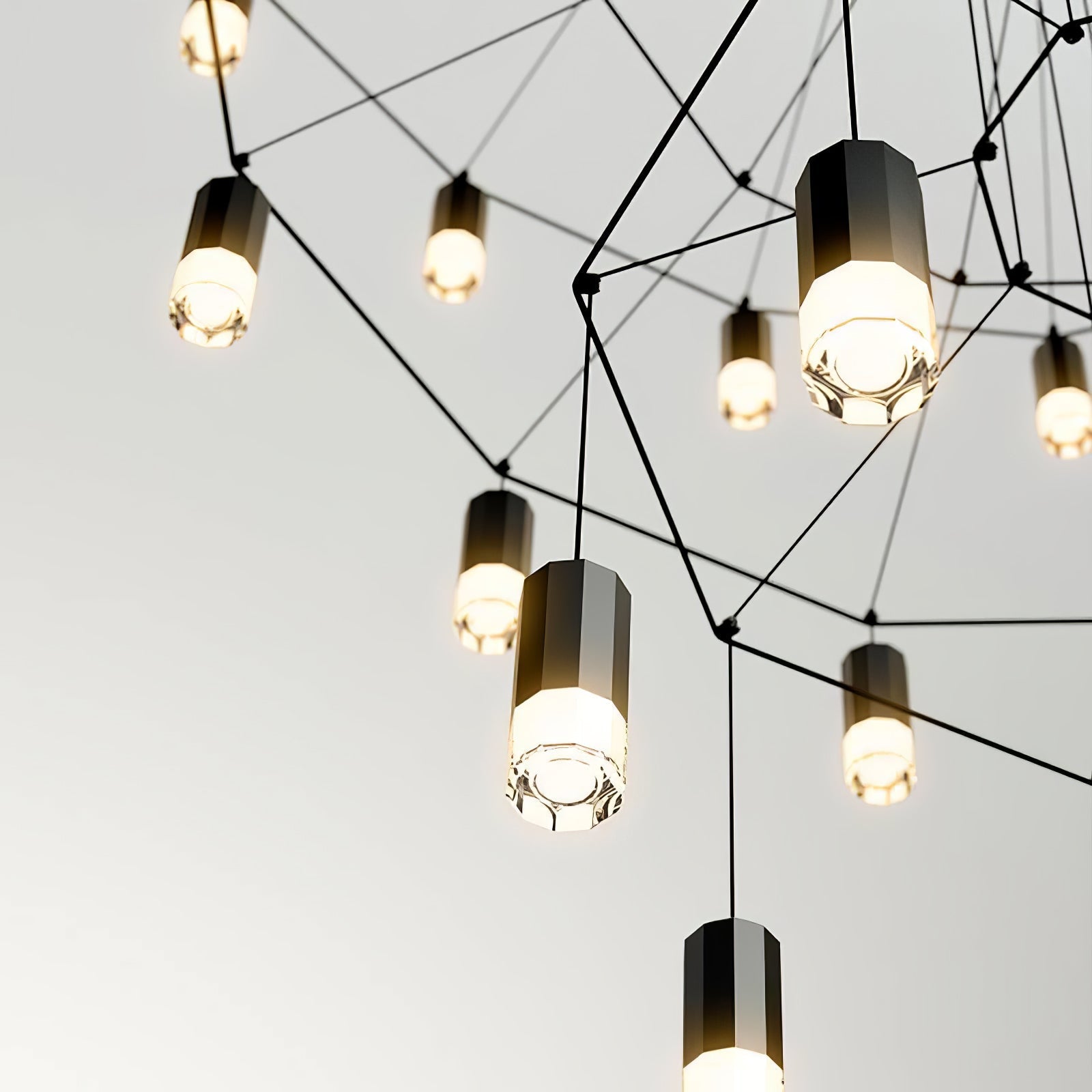 Lustra Lustre Lignes Noir Structure Métallique LED