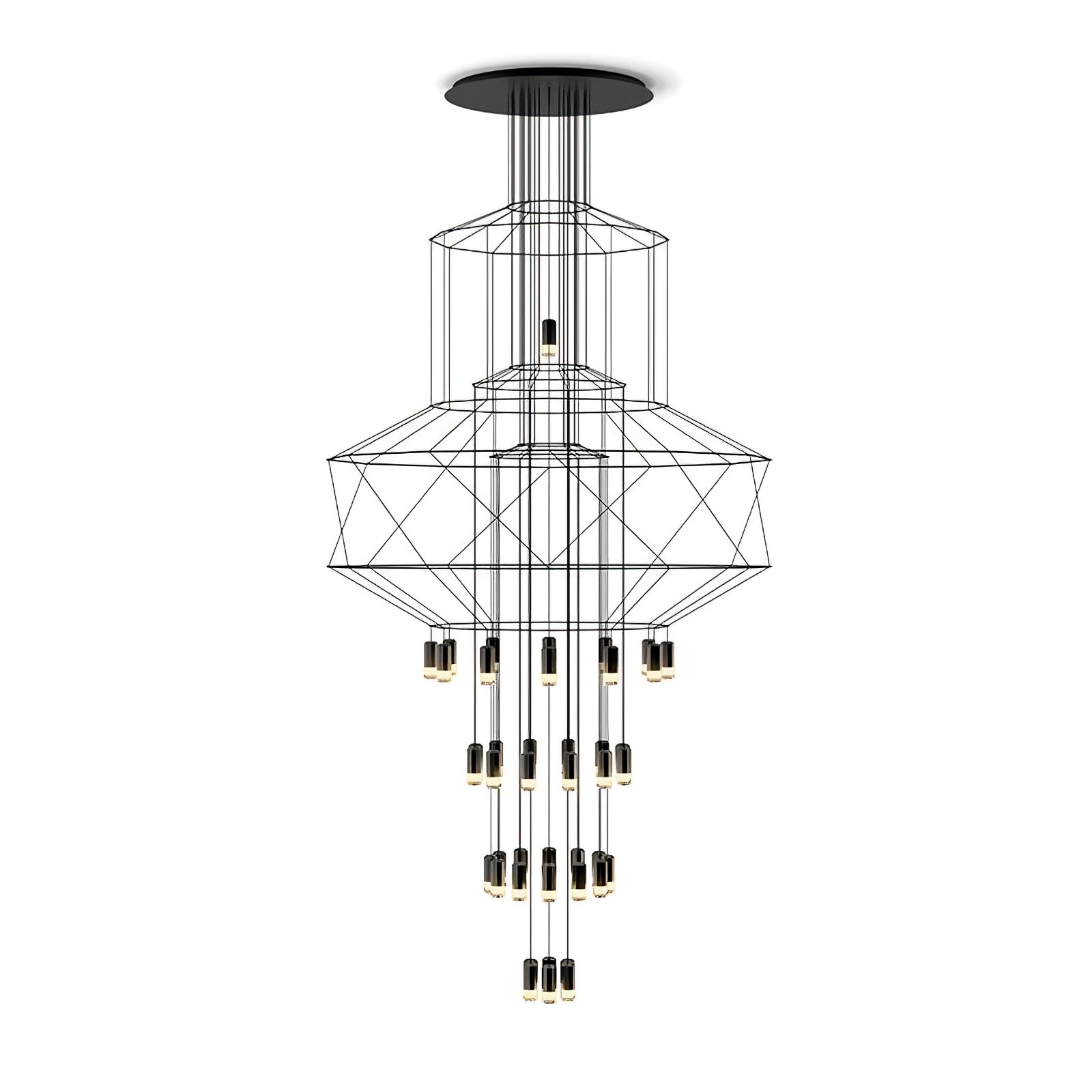 Lustra Lustre Lignes Noir Structure Métallique LED