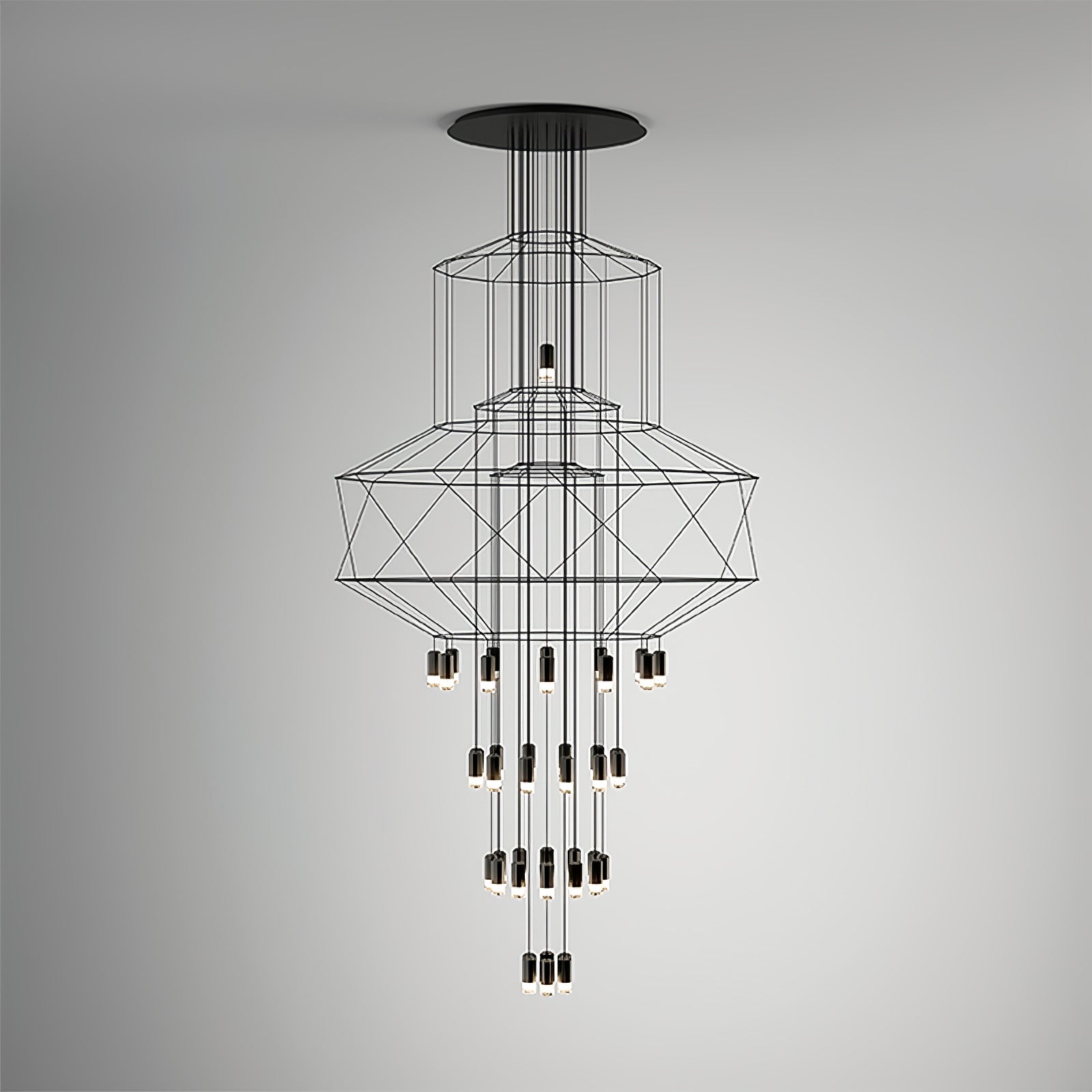 Lustra Lustre Lignes Noir Structure Métallique LED
