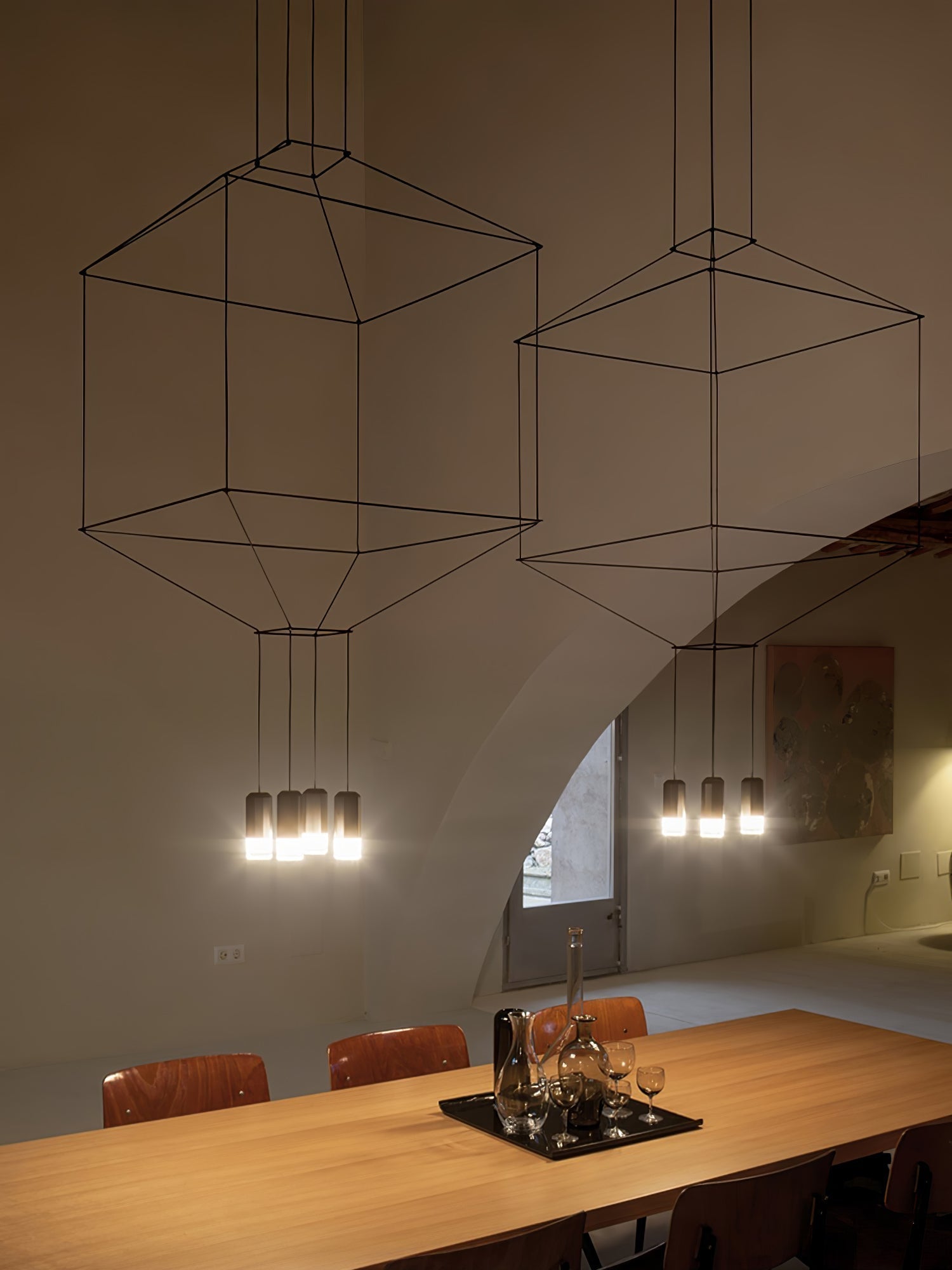 Lustra Lustre Lignes Noir Structure Métallique LED