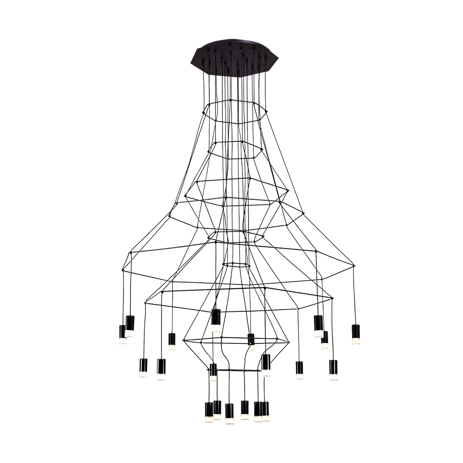 Lustra Lustre Lignes Noir Structure Métallique LED